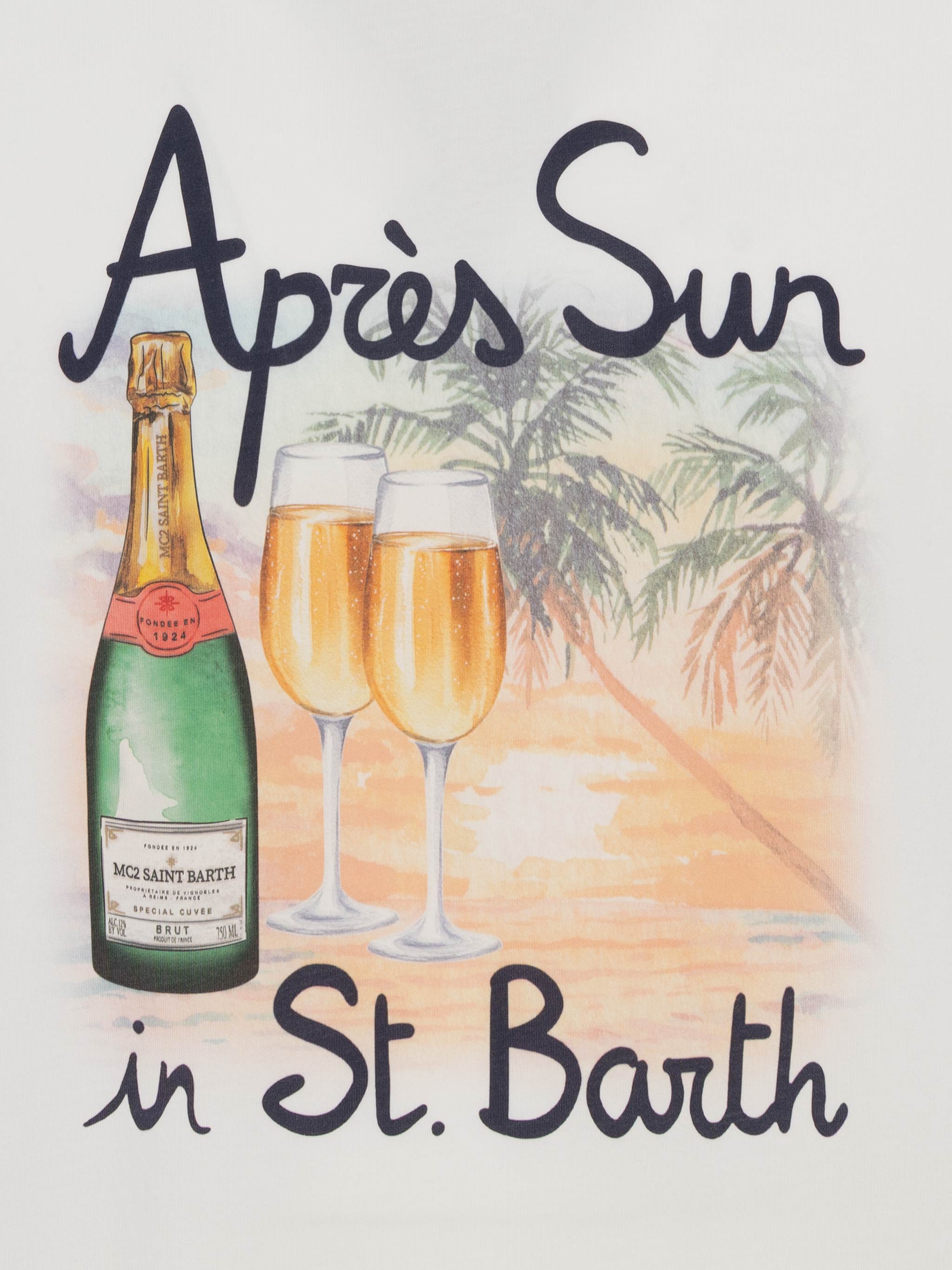 Cotton T-Shirt With Après Sun St. Barth Print White