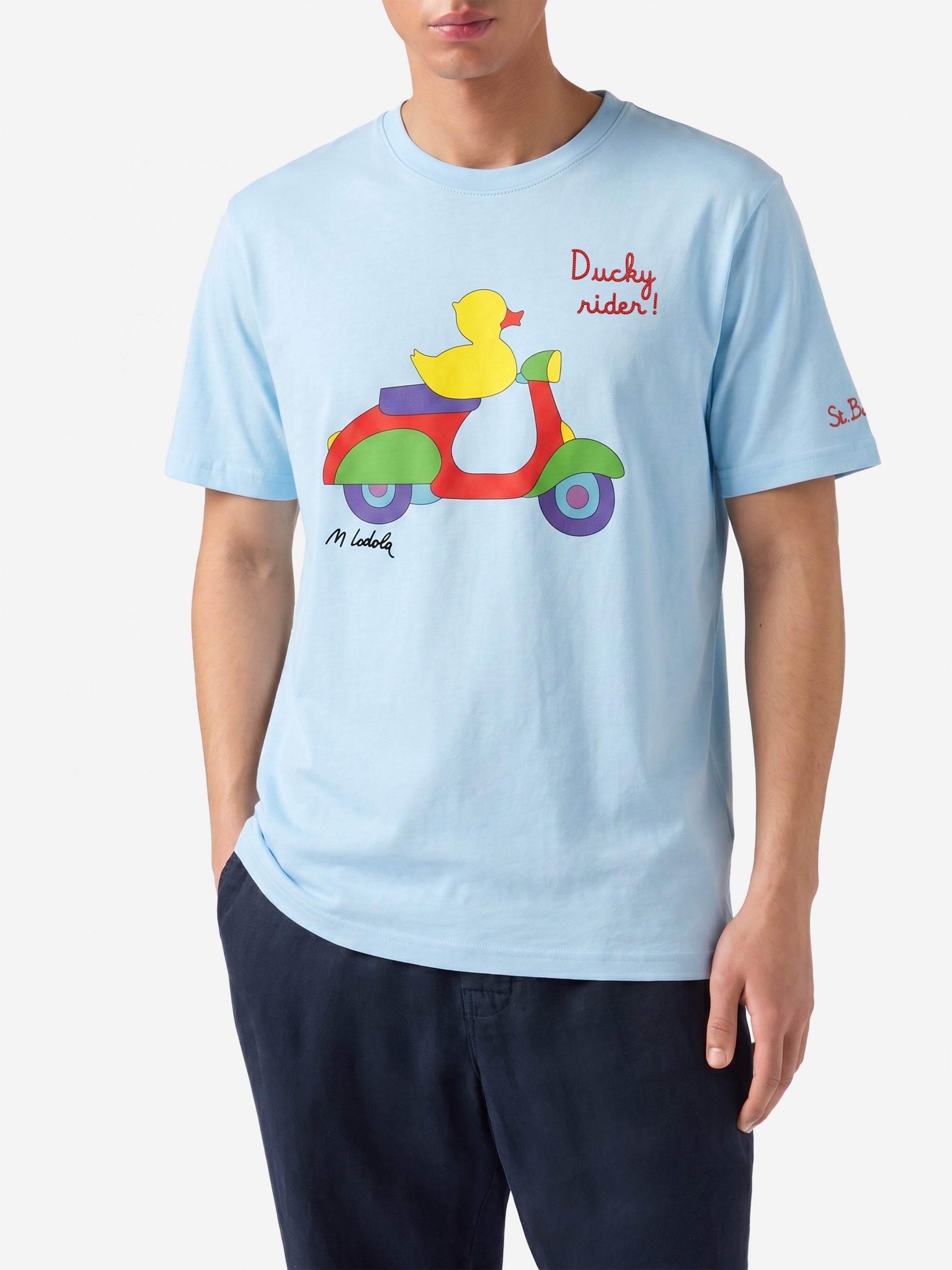 Light Blue Cotton T-Shirt With Lodola Print | Special Edition