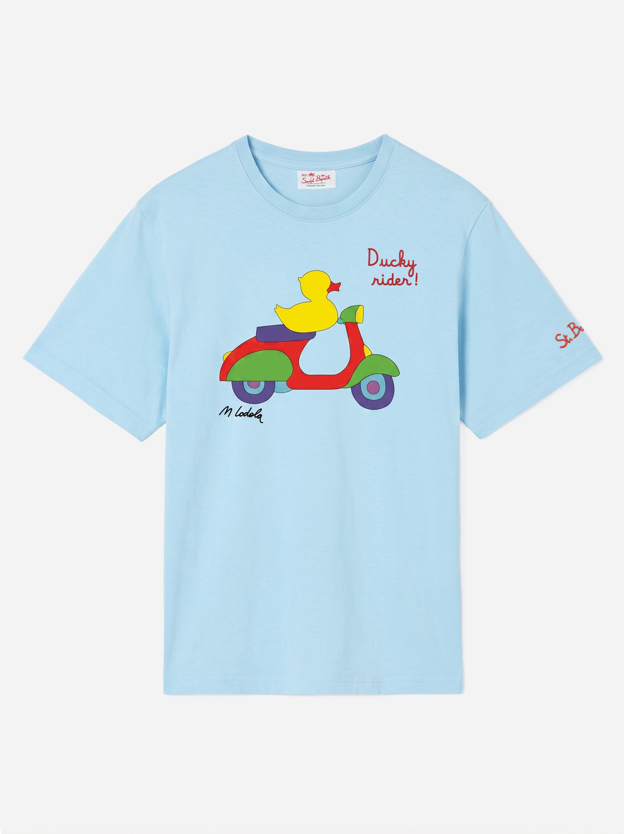 Light Blue Cotton T-Shirt With Lodola Print | Special Edition