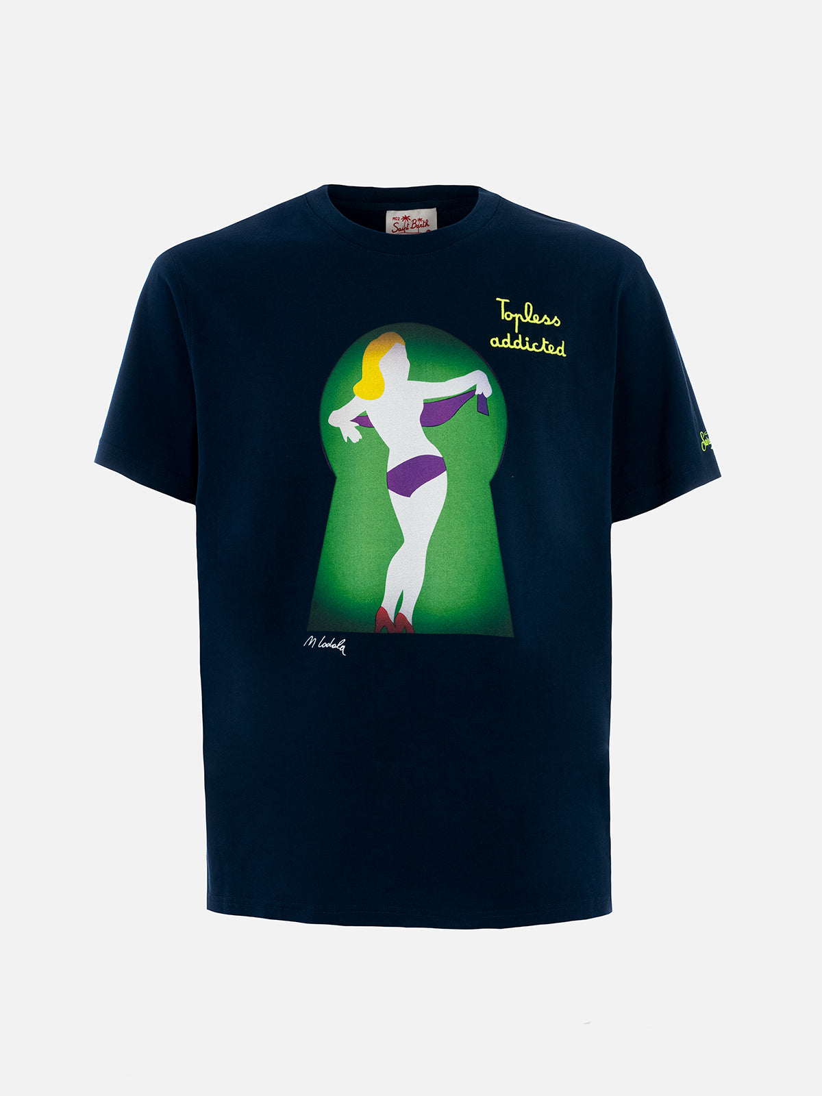 Man Cotton T-Shirt With Lodola Placed Print And Embroidery | Marco Special Edition Blue