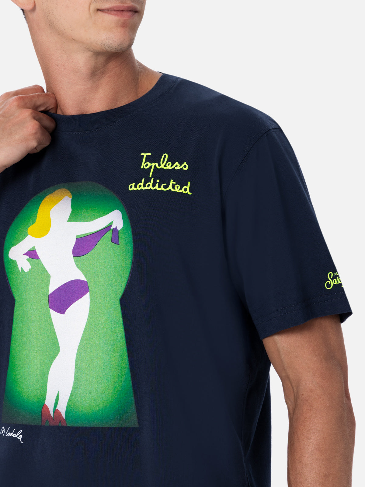 Man Cotton T-Shirt With Lodola Placed Print And Embroidery | Marco Special Edition Blue