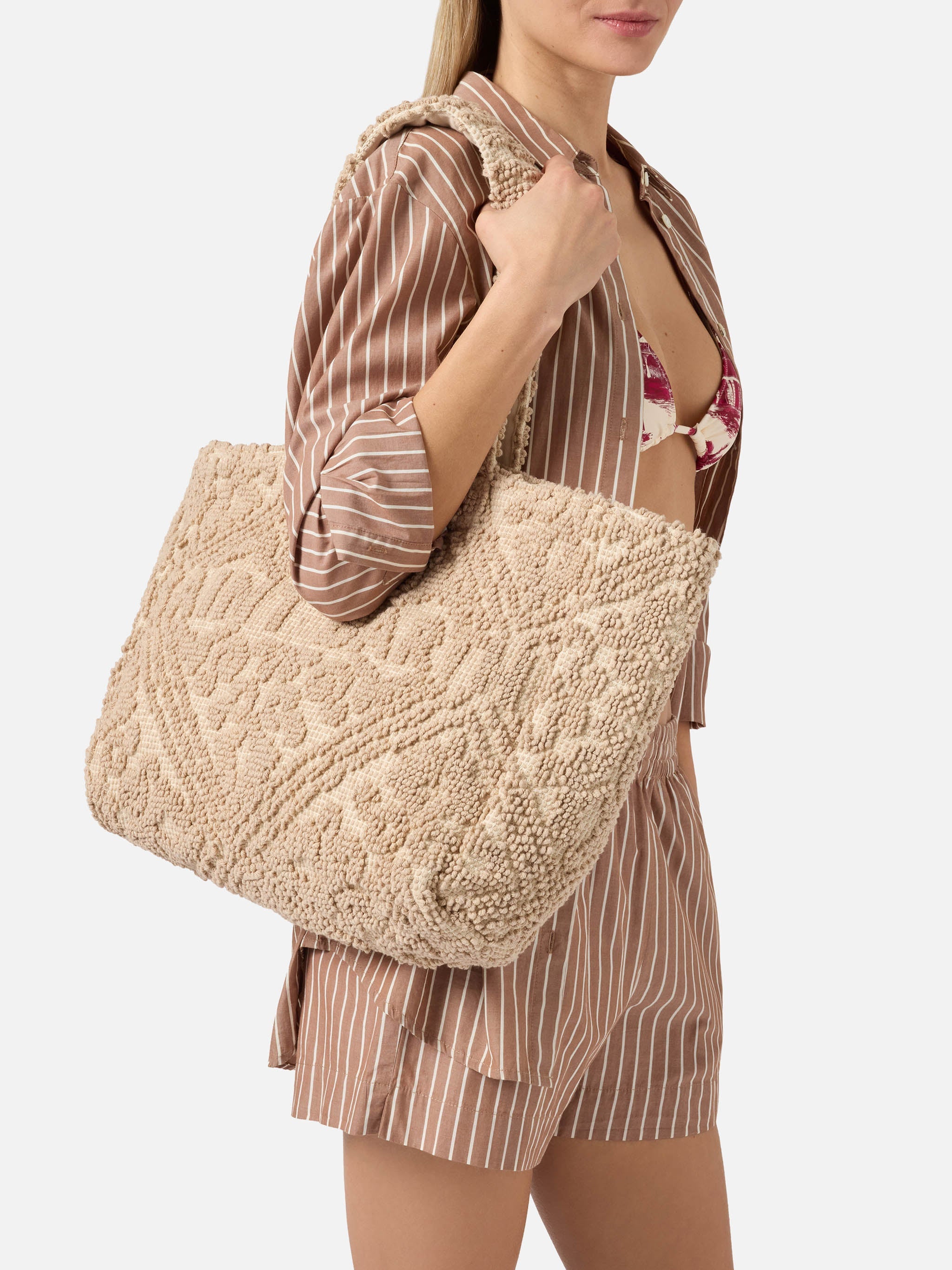 Cotton Tufting Bag With Raised Embroidery Brown