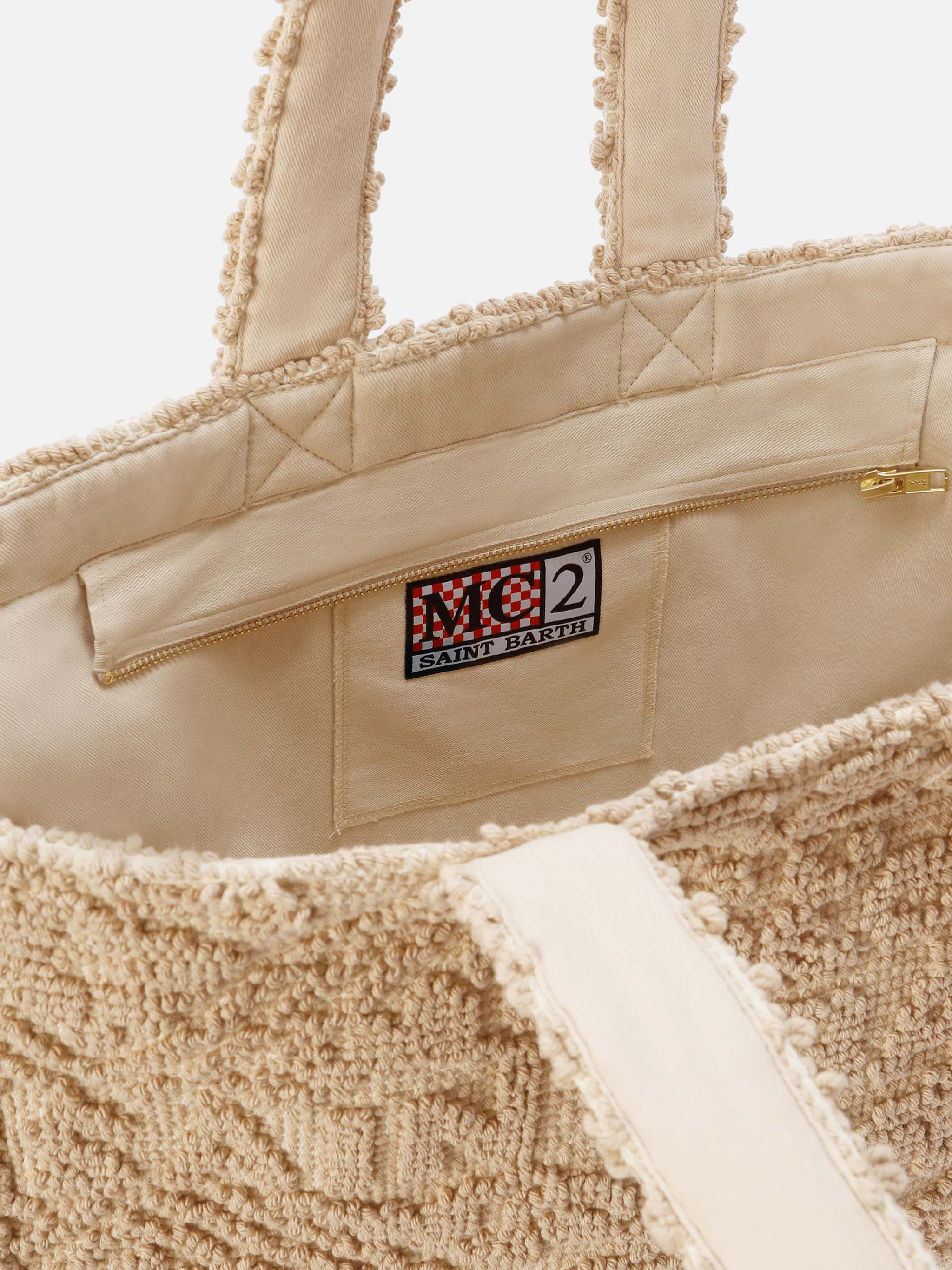 Cotton Tufting Bag With Raised Embroidery Brown