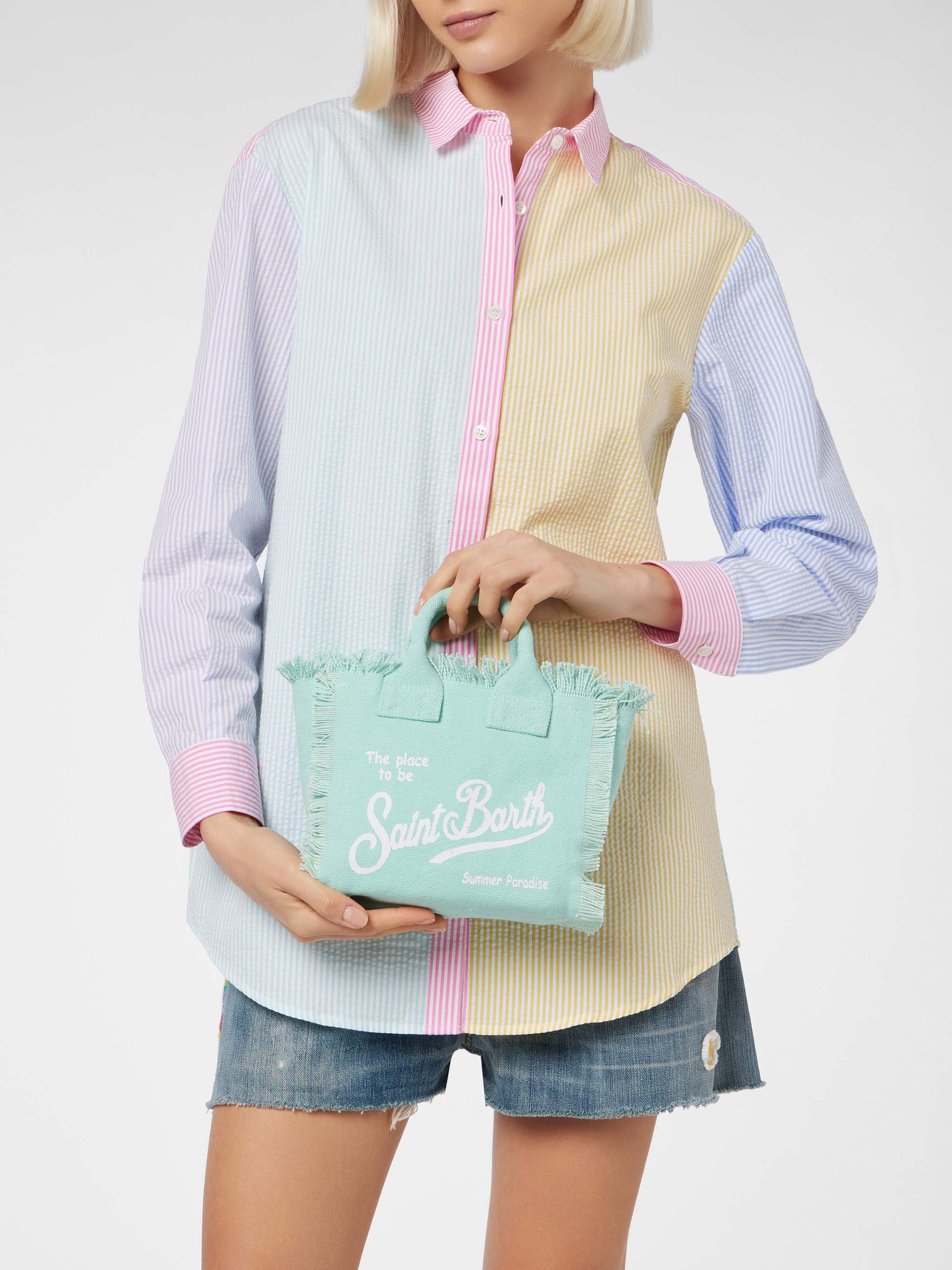 Water Green Cotton Canvas Mini Vanity Bag __single__