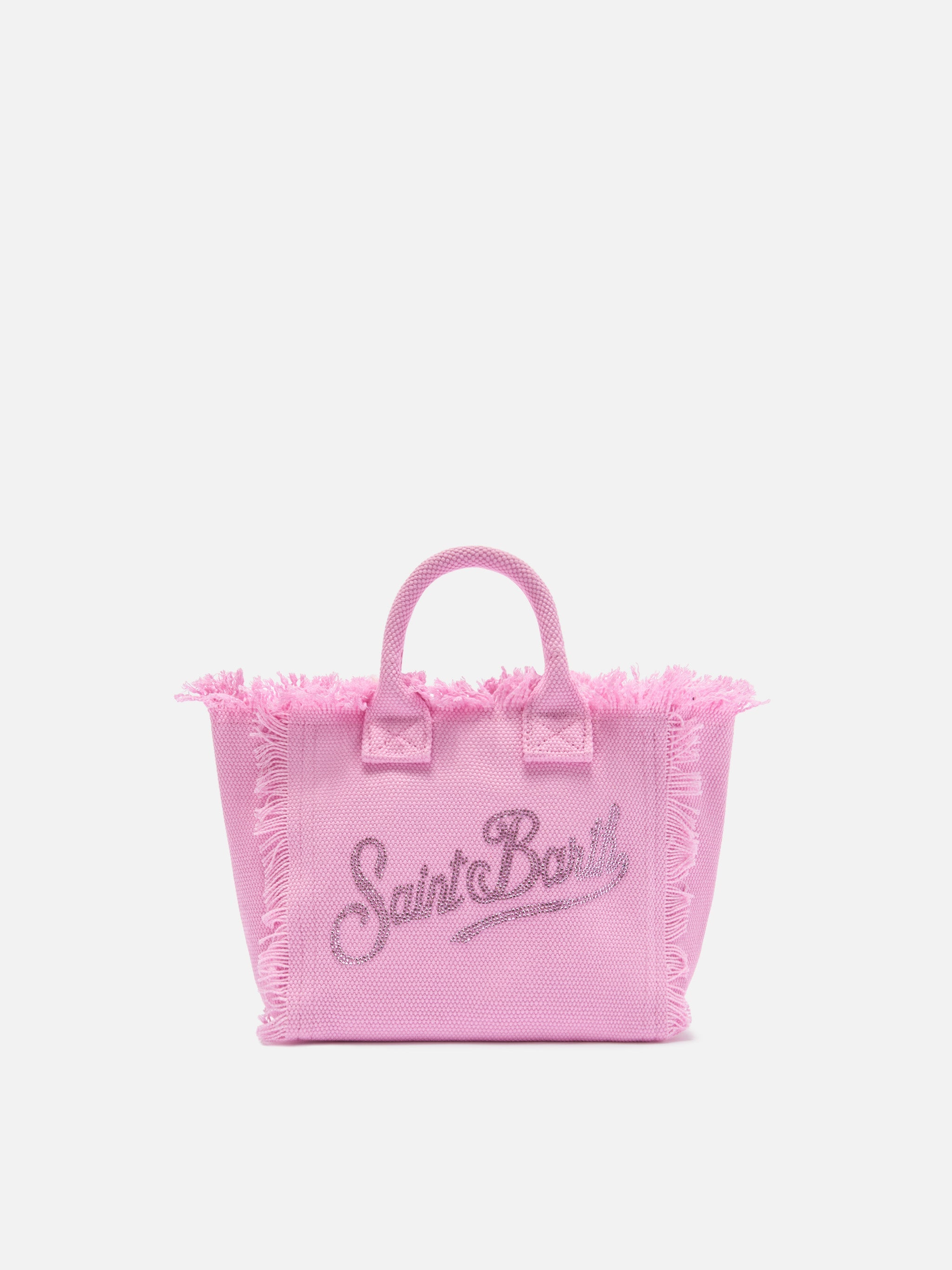 Pink Canvas Vanity Mini Bag With Rhinestone Logo