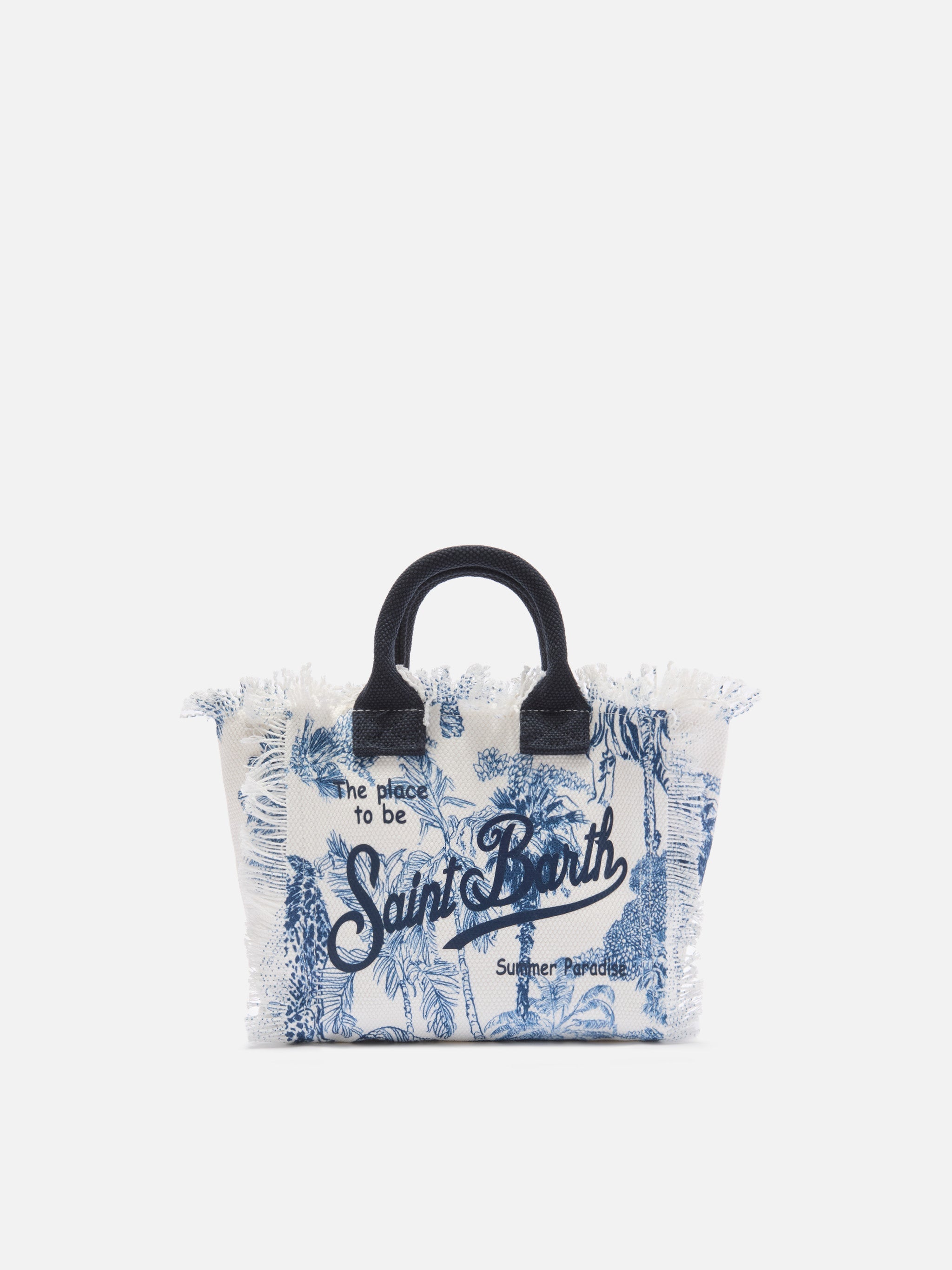 Canvas Vanity Mini Bag With Blue Toile De Jouy Print White