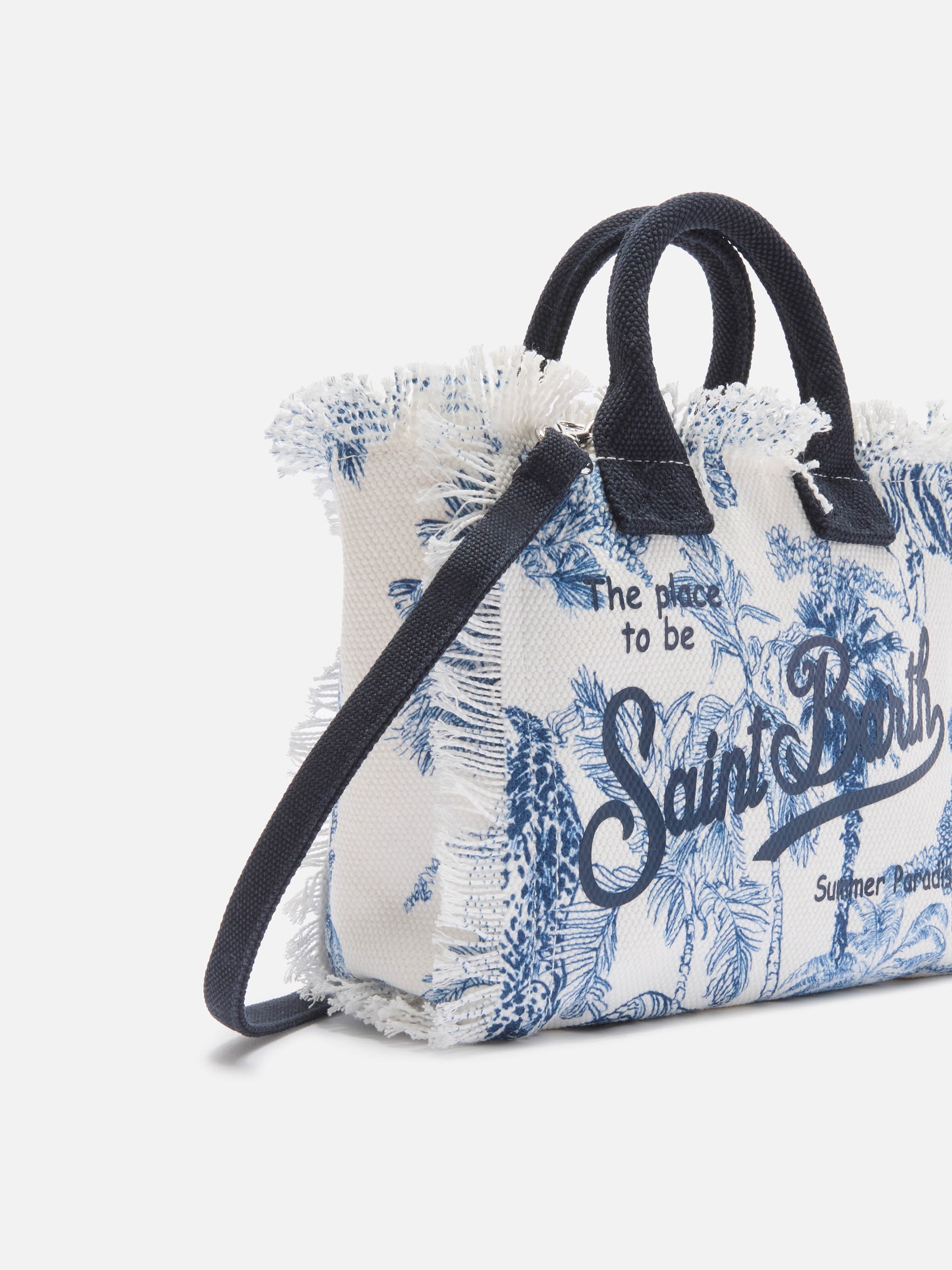 Canvas Vanity Mini Bag With Blue Toile De Jouy Print White