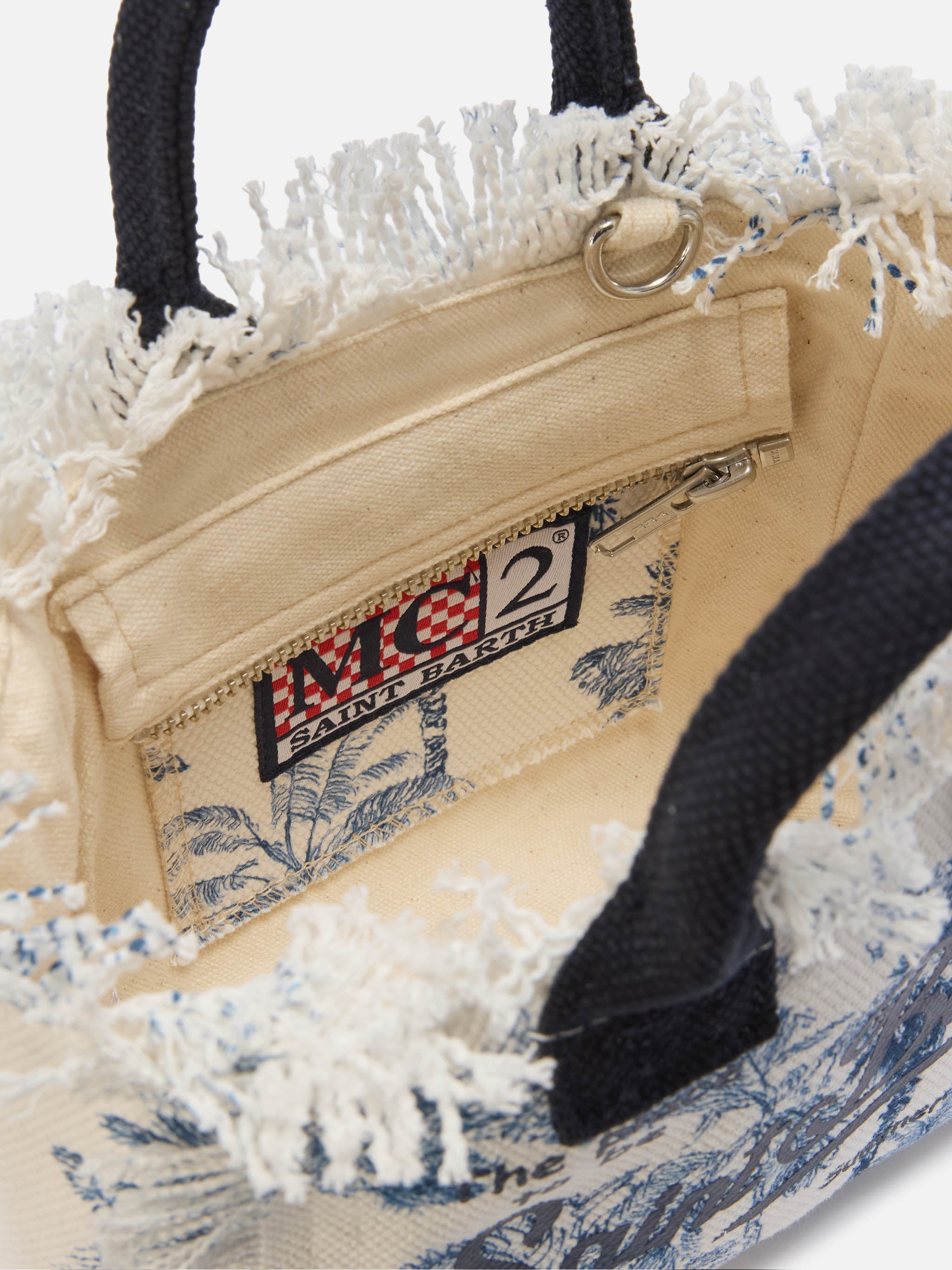 Canvas Vanity Mini Bag With Blue Toile De Jouy Print White