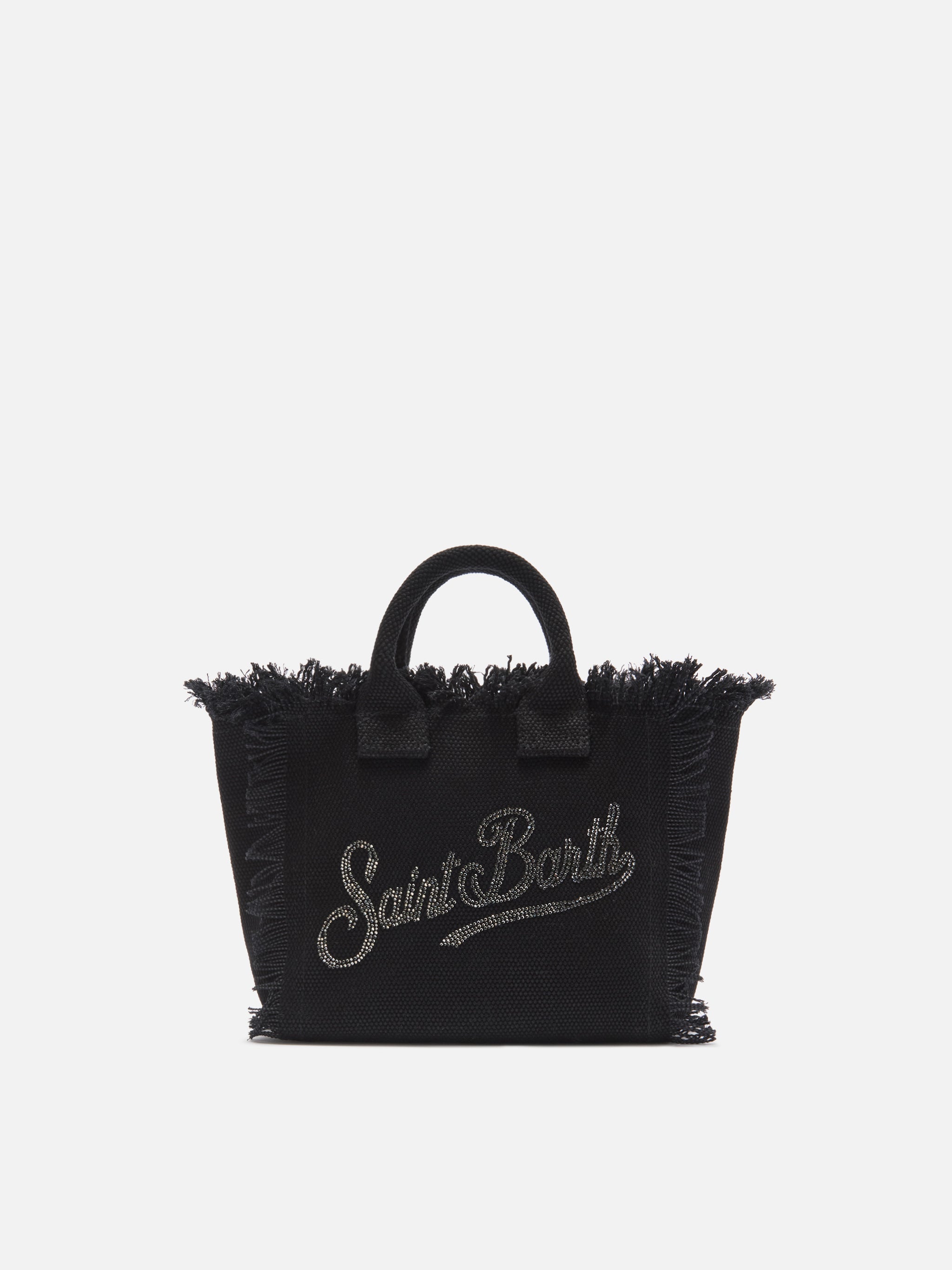 Black Canvas Vanity Mini Bag With Rhinestone Logo