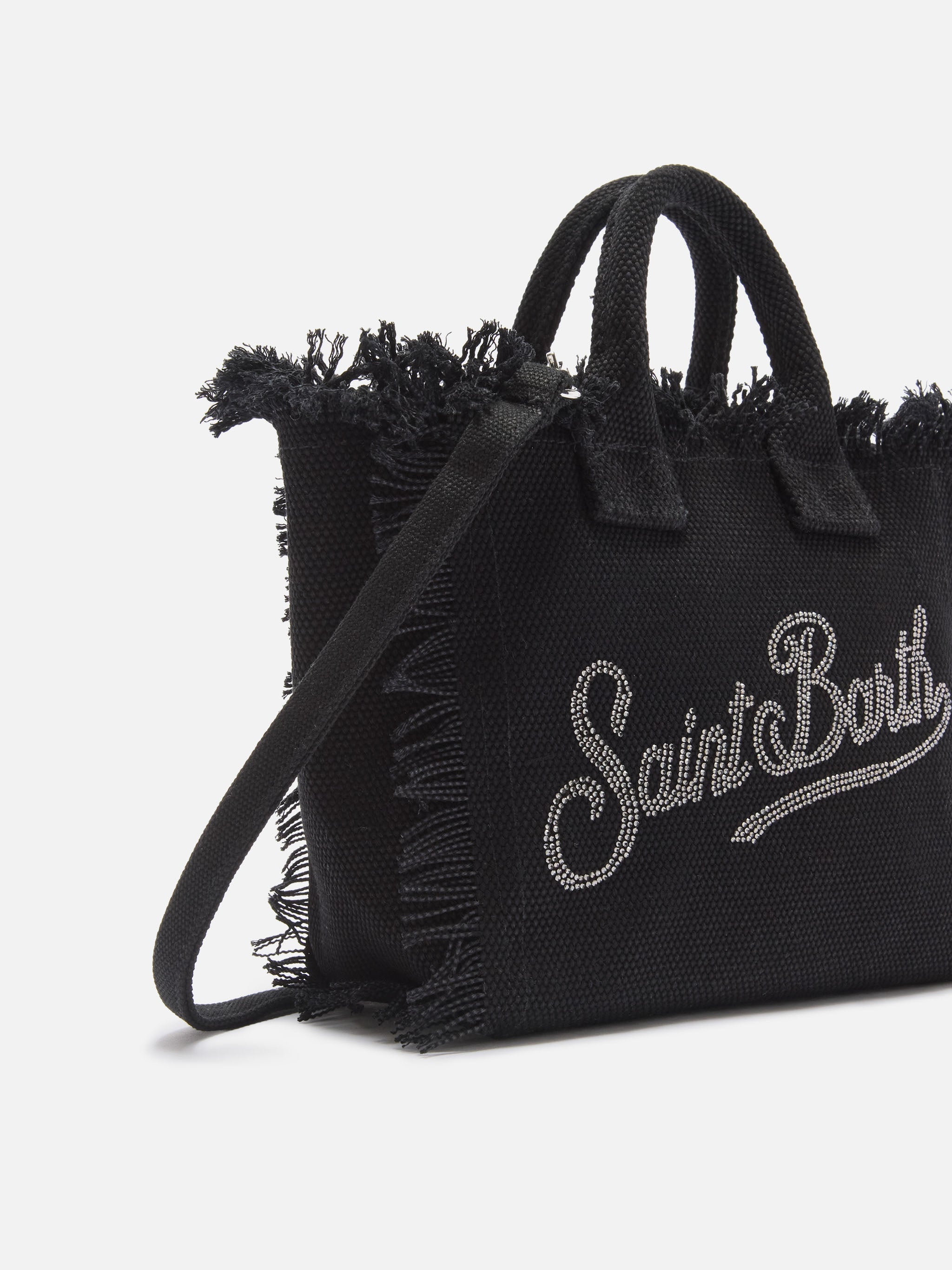 Black Canvas Vanity Mini Bag With Rhinestone Logo