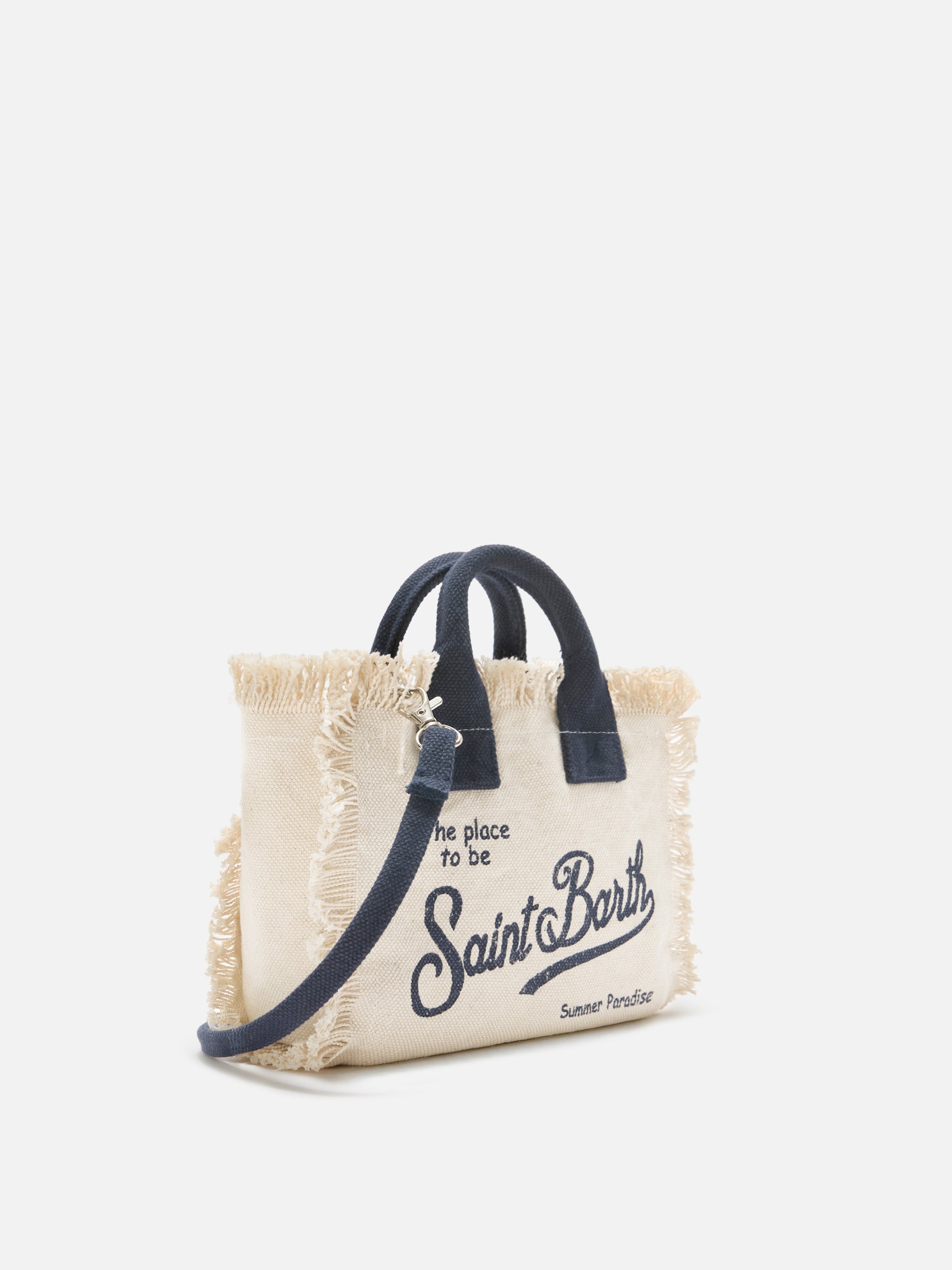 White Canvas Vanity Mini Bag With Blue Details