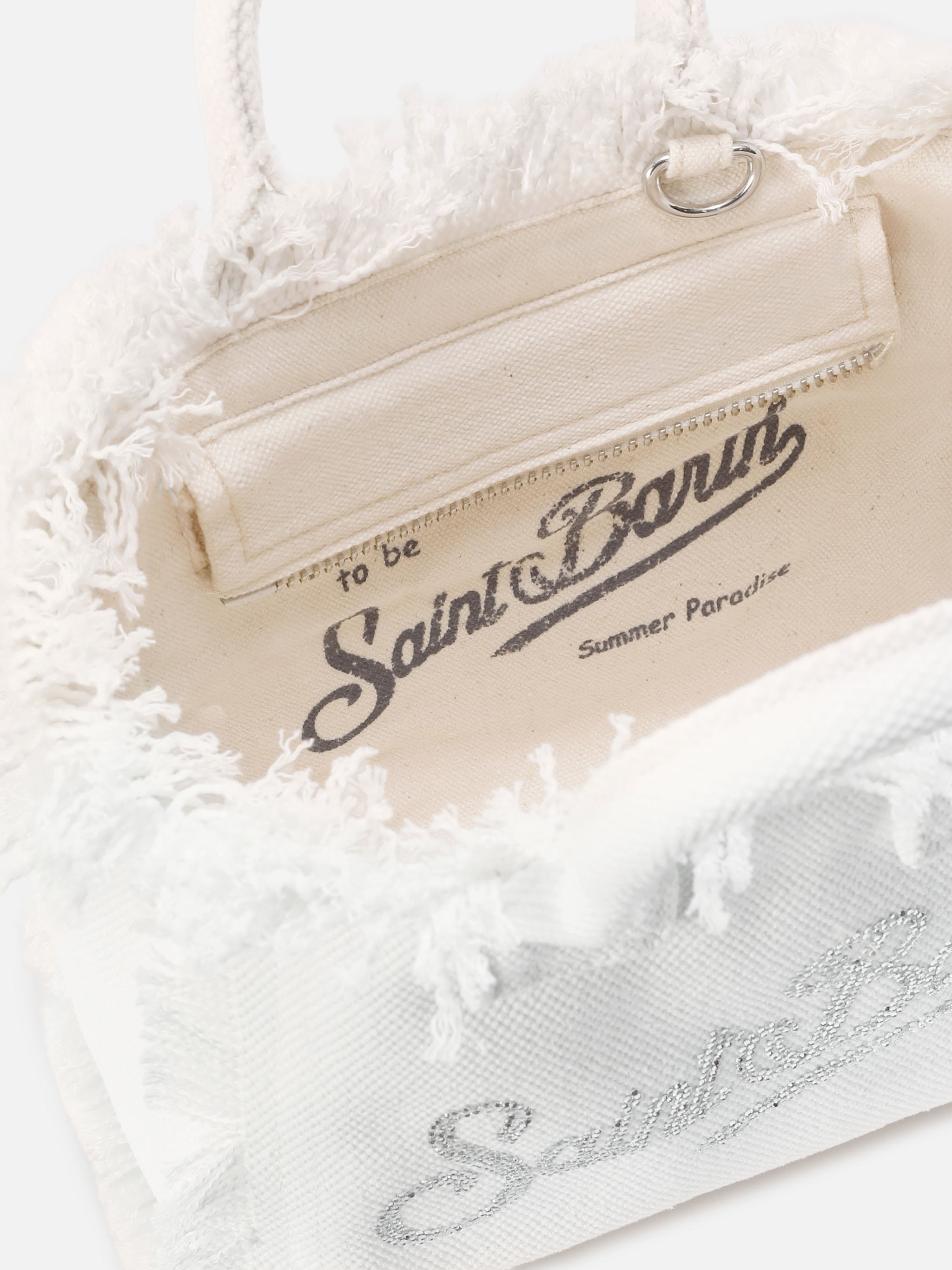 White Canvas Vanity Mini Bag With Rhinestone Logo