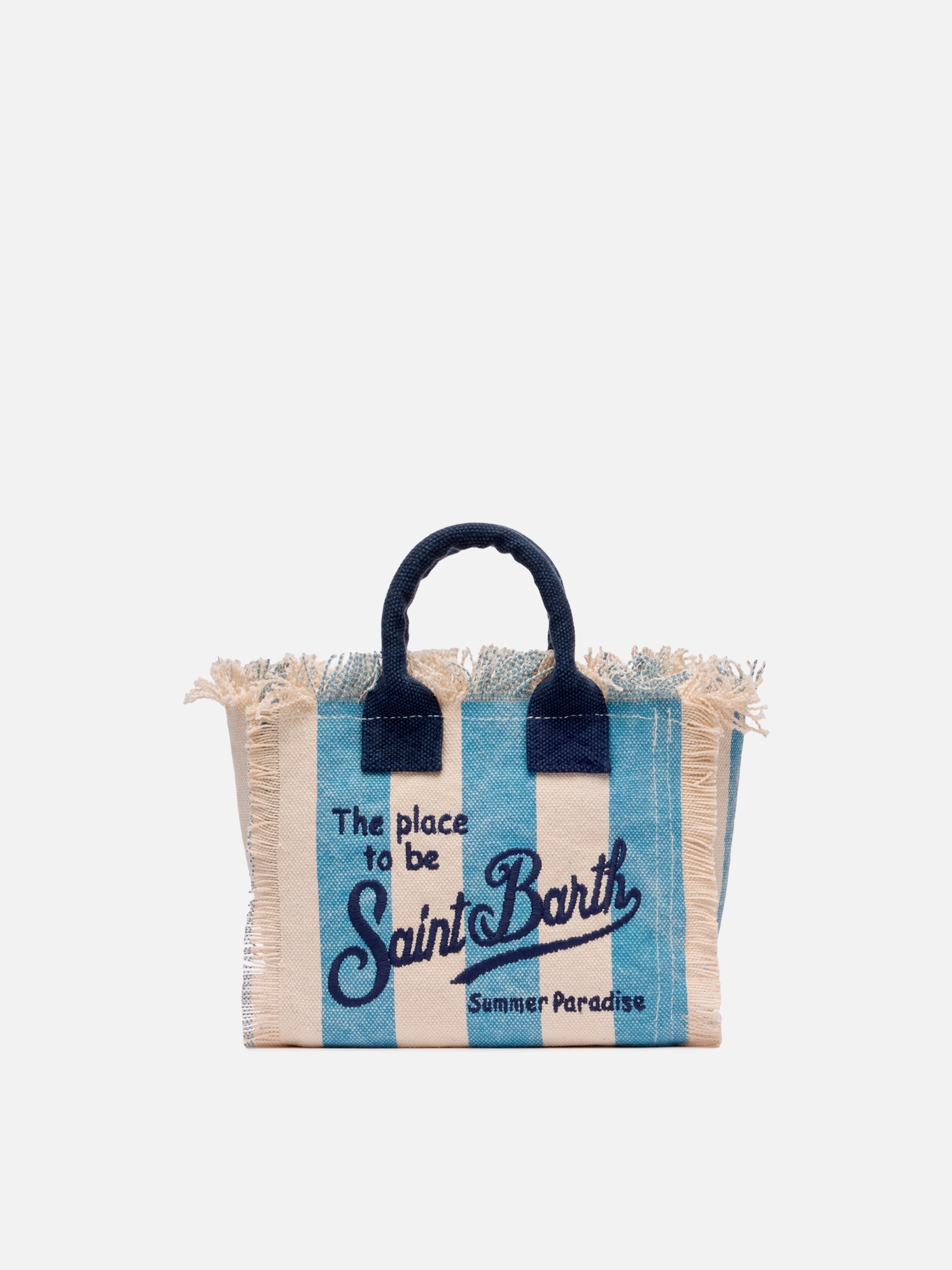 Cotton Canvas Mini Vanity Bag With Striped Print Sky