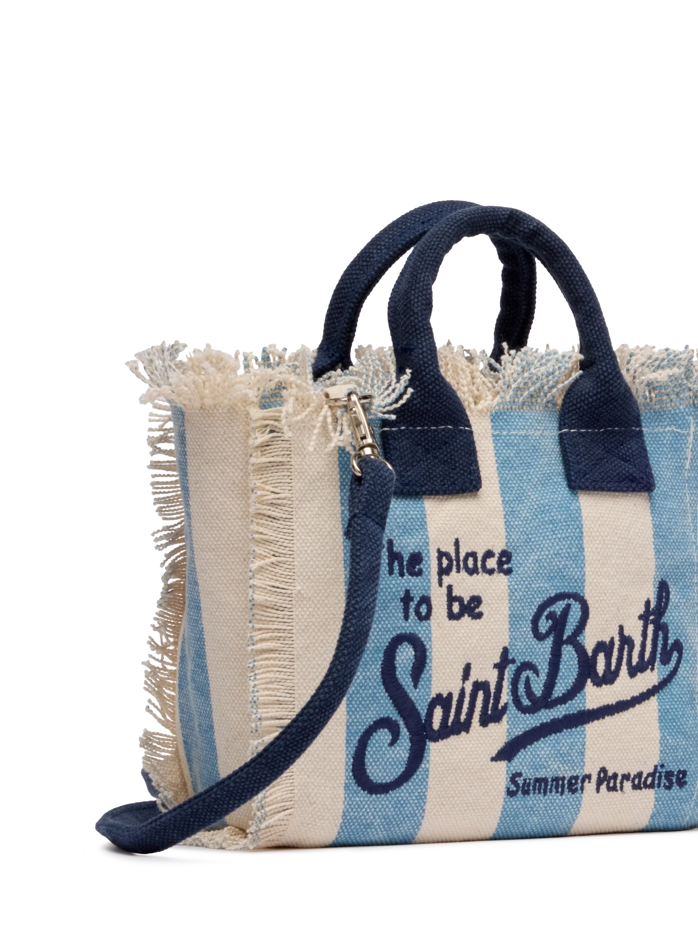 Cotton Canvas Mini Vanity Bag With Striped Print Sky