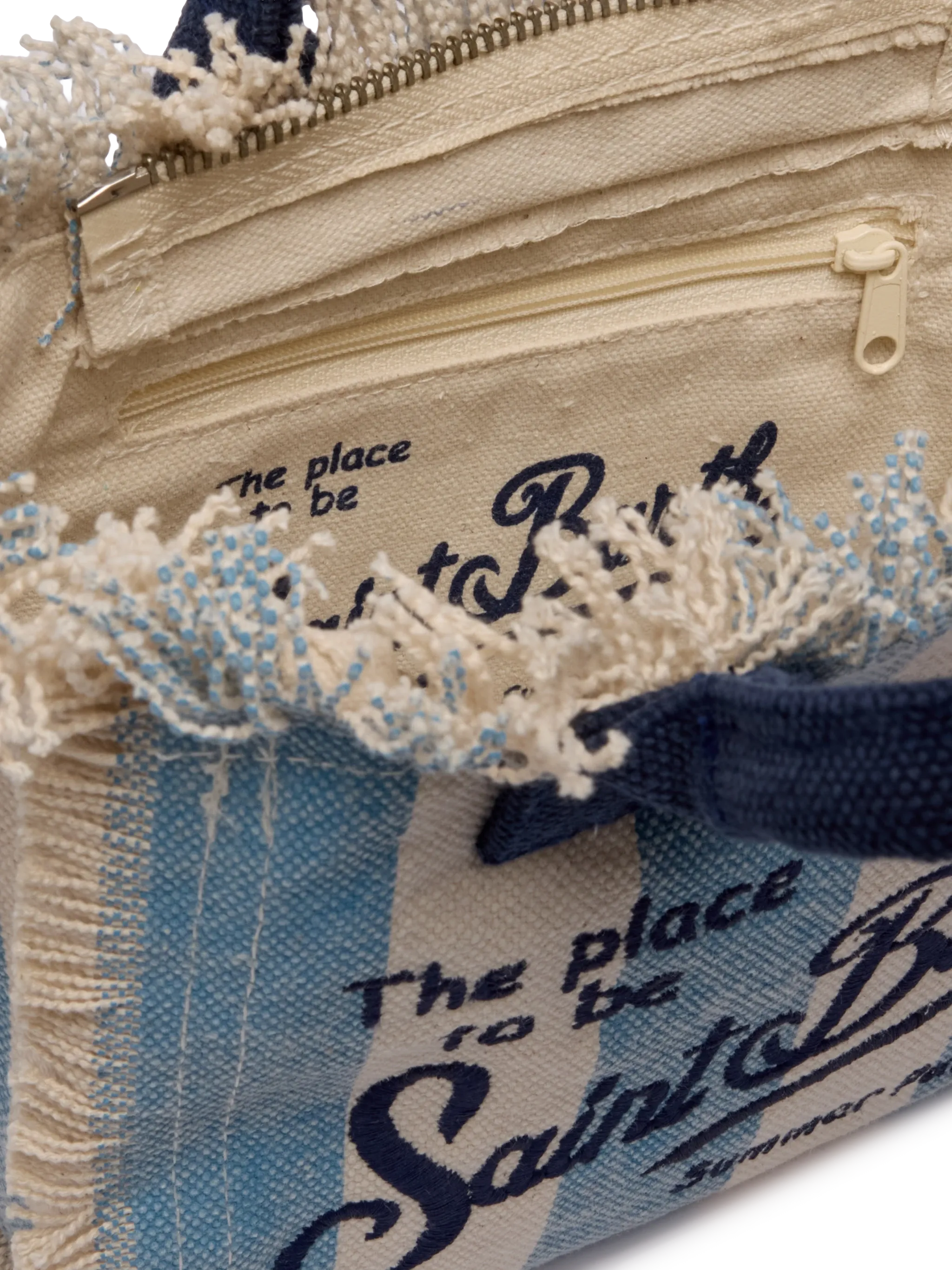 Cotton Canvas Mini Vanity Bag With Striped Print Sky