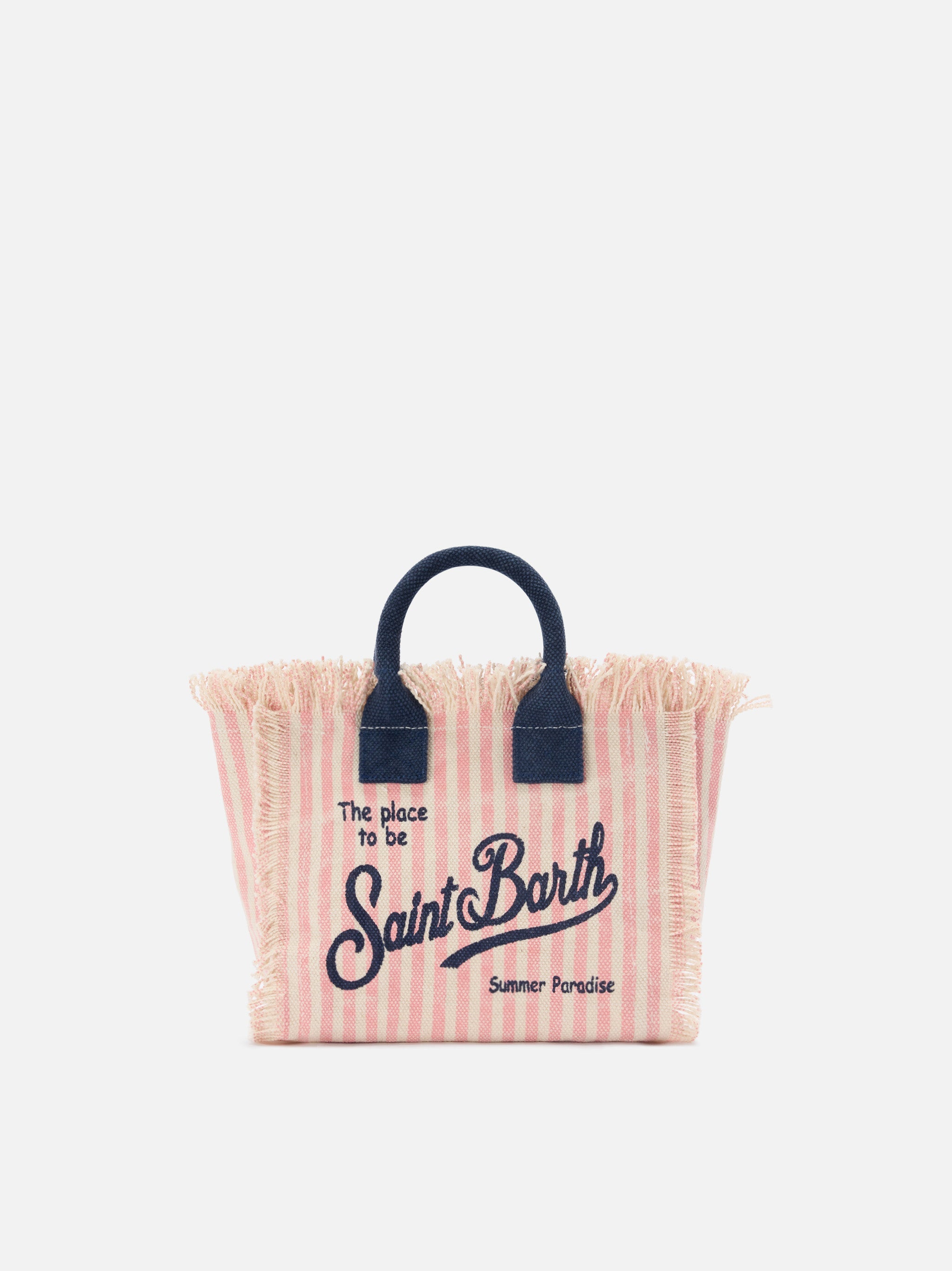 Canvas Vanity Mini Bag With Pink Stripes And Contrast Details