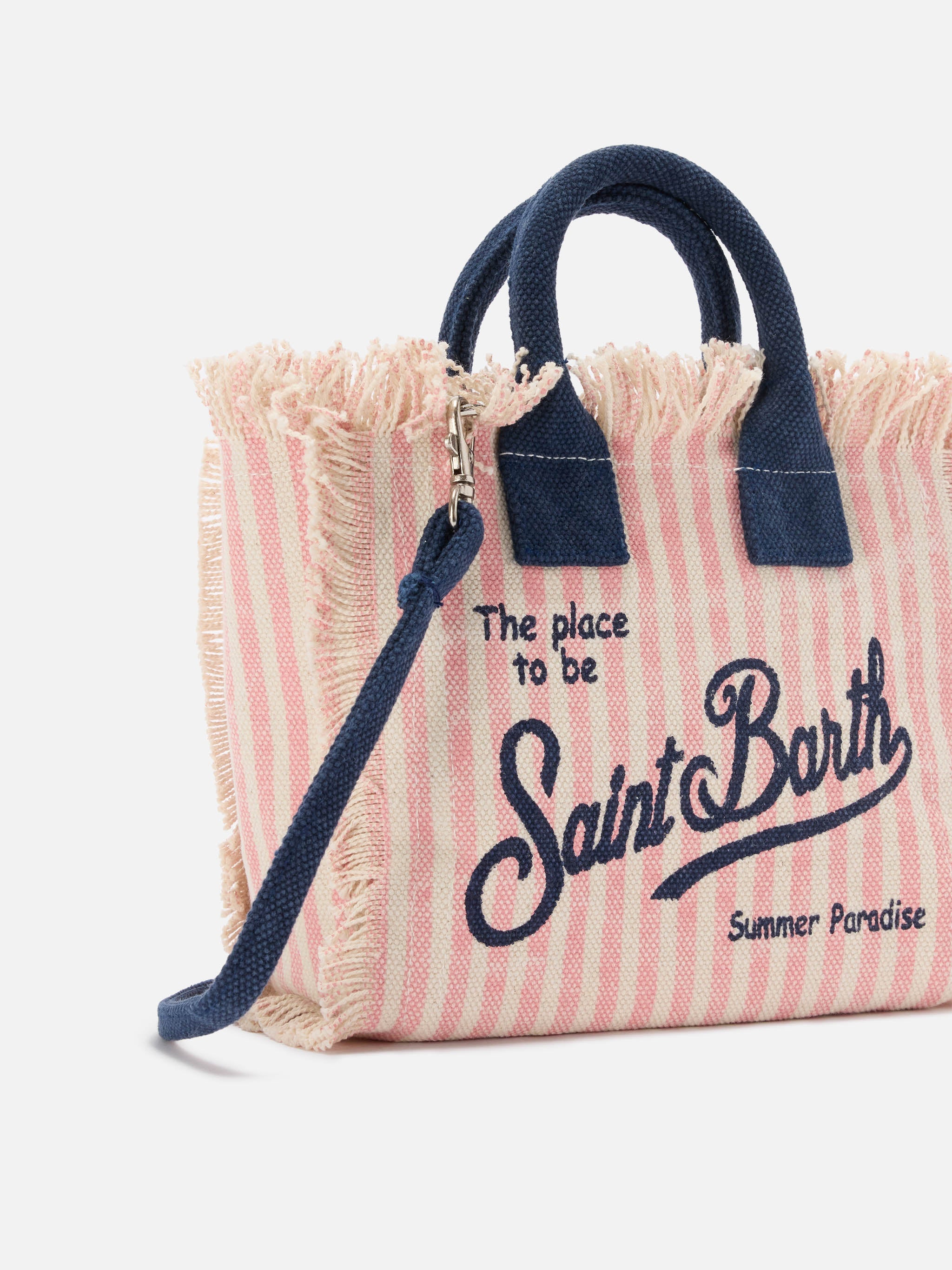 Canvas Vanity Mini Bag With Pink Stripes And Contrast Details