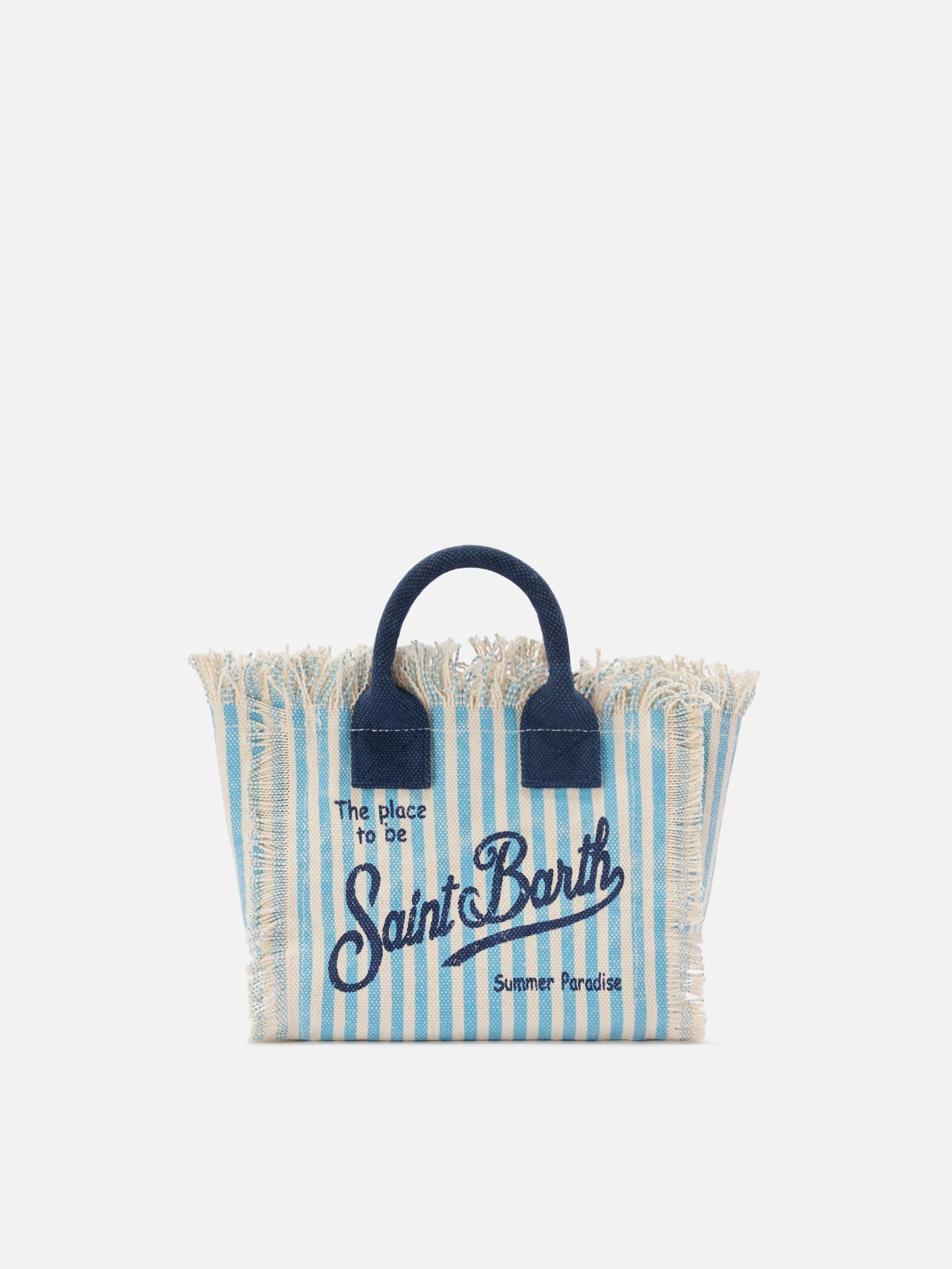 Canvas Vanity Mini Bag With Light Blue Stripes And Contrast Details