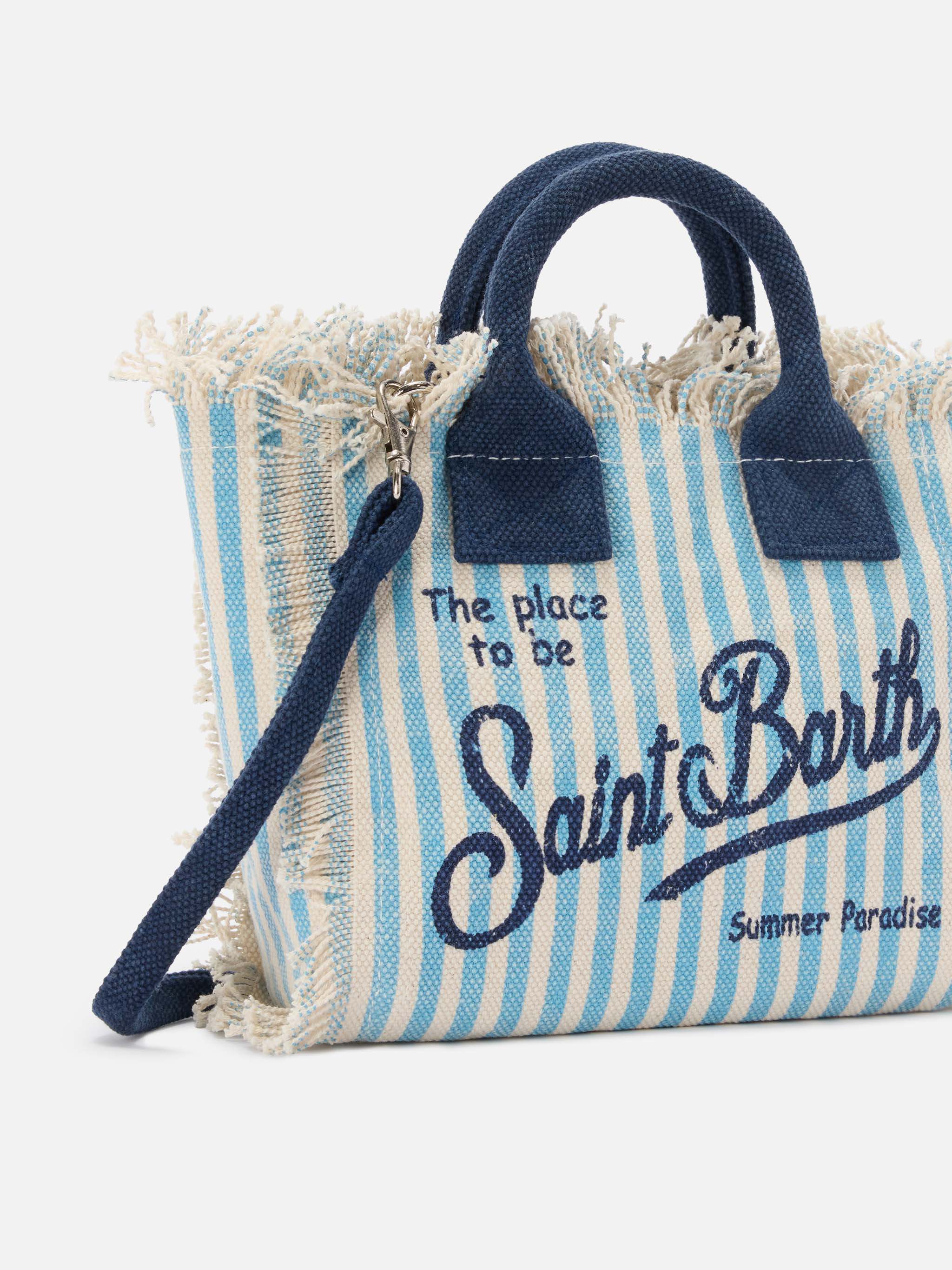 Canvas Vanity Mini Bag With Light Blue Stripes And Contrast Details