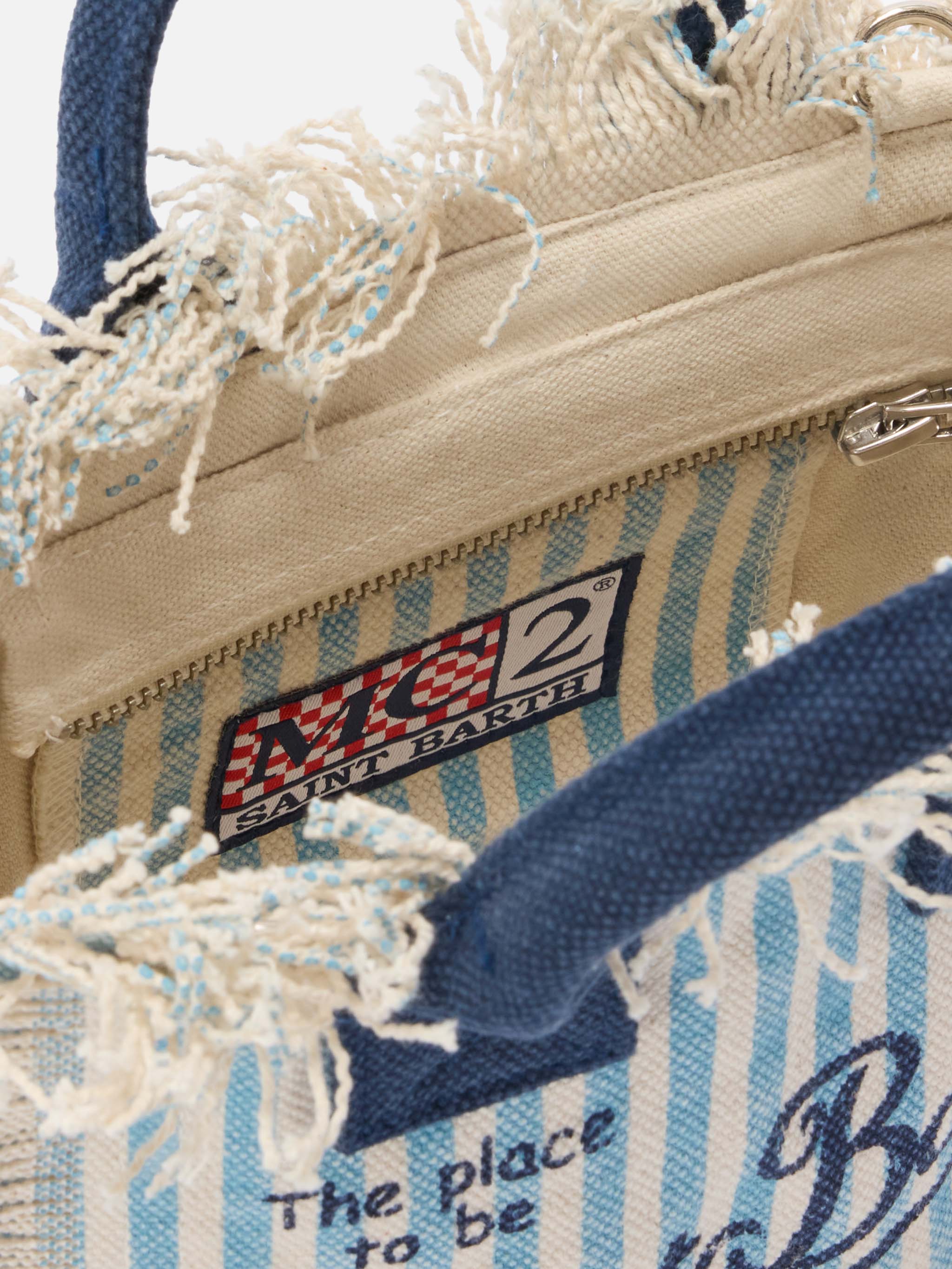 Canvas Vanity Mini Bag With Light Blue Stripes And Contrast Details