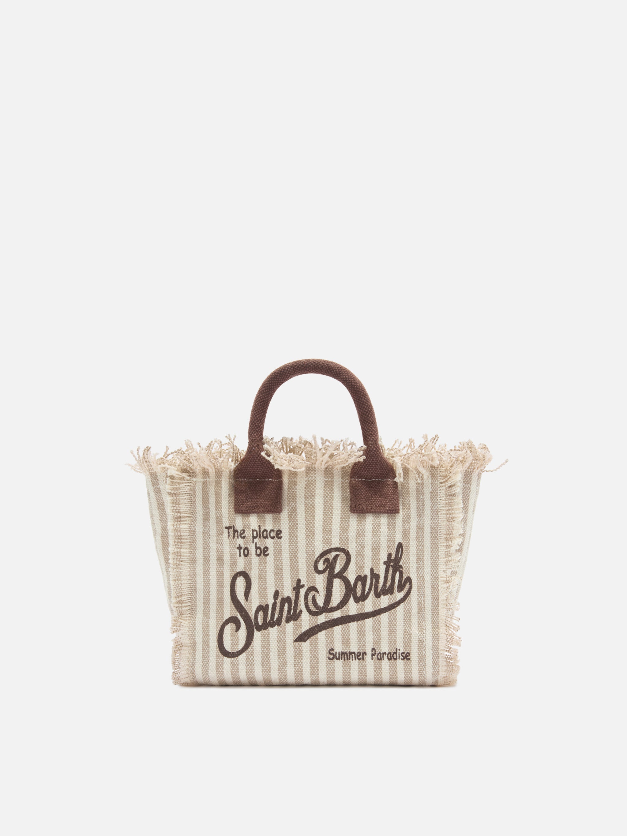 Canvas Vanity Mini Bag With Brown Stripes And Contrast Details