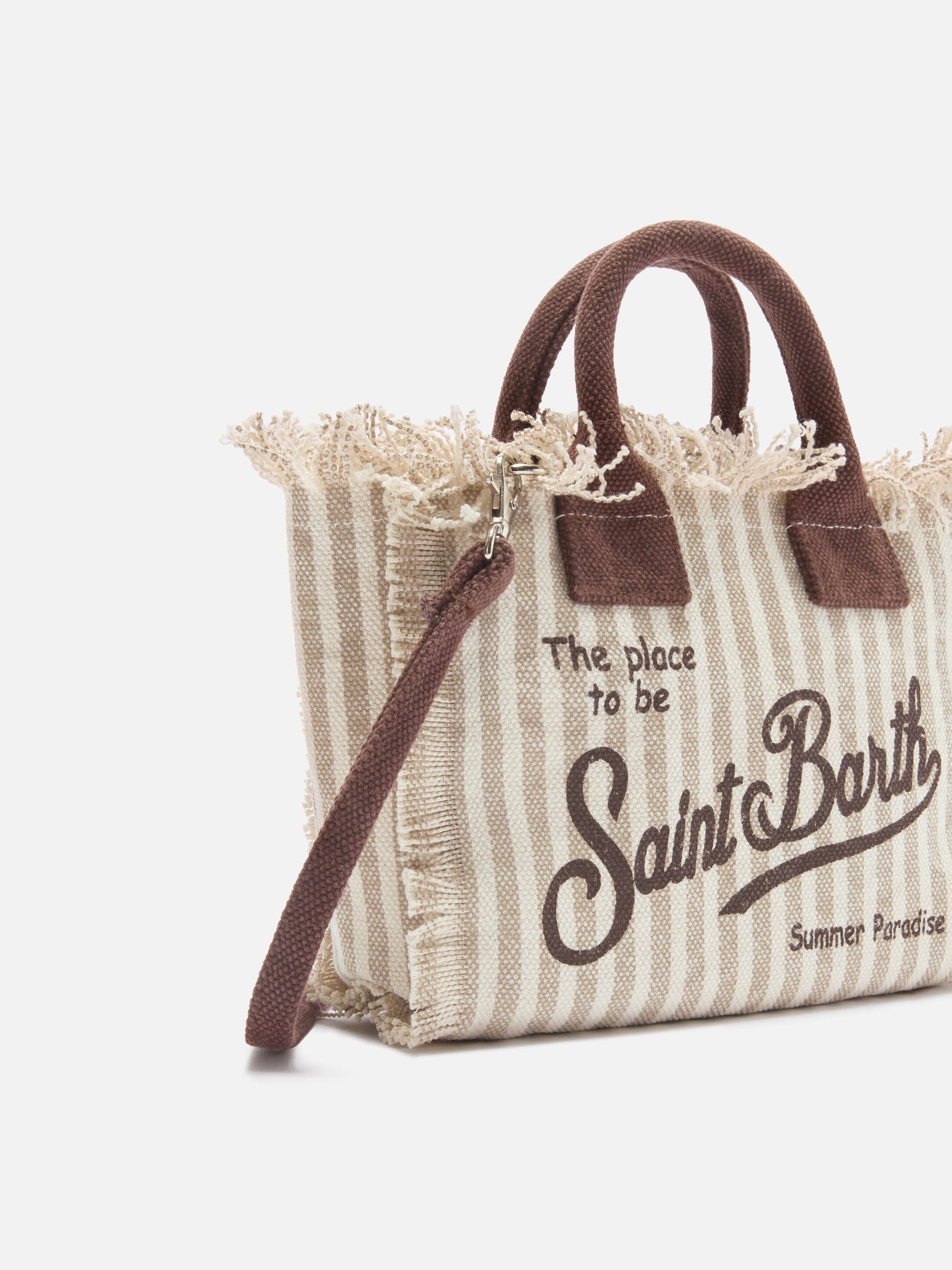 Canvas Vanity Mini Bag With Brown Stripes And Contrast Details