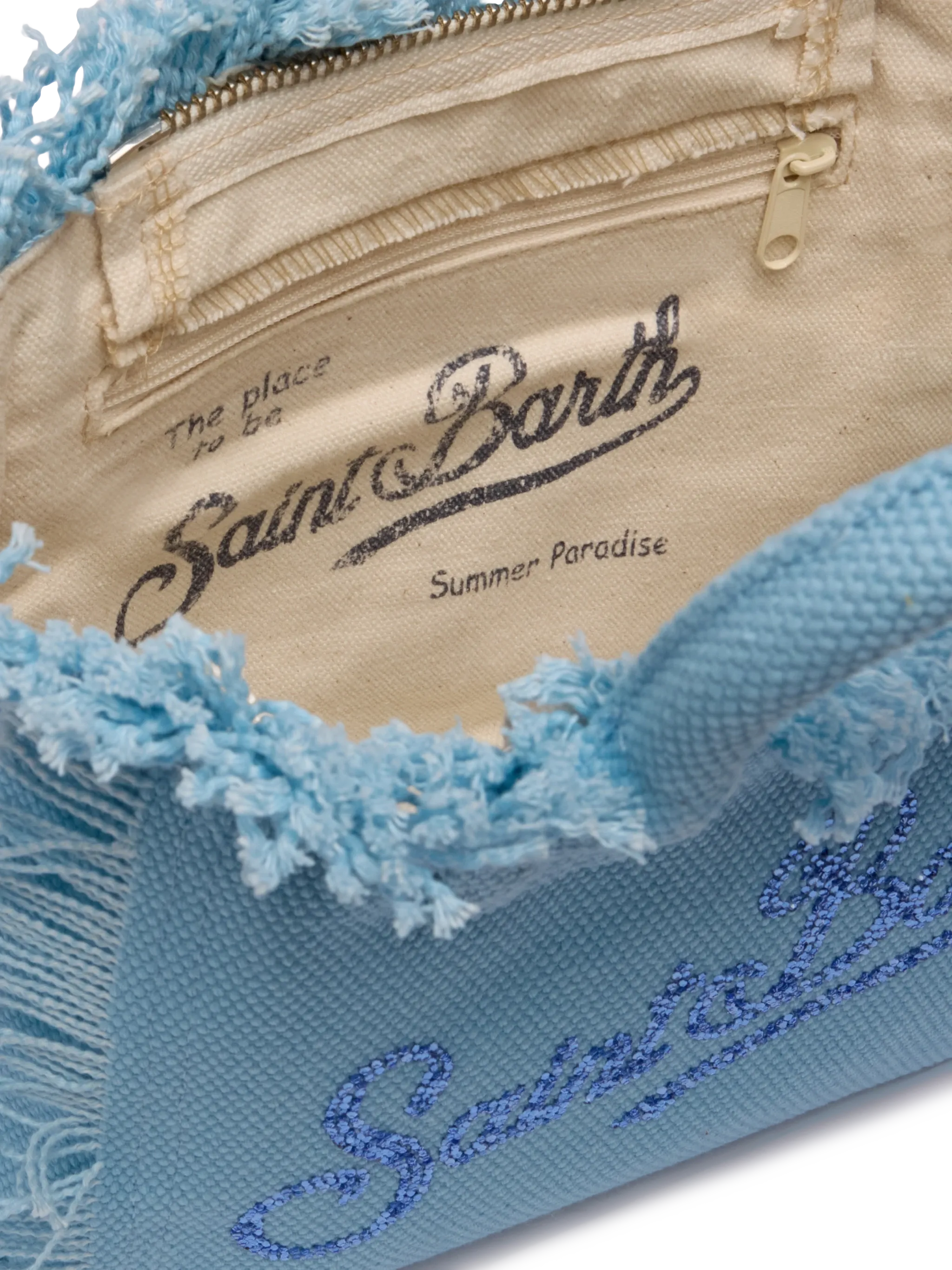 Light Blue Canvas Vanity Mini Bag With Rhinestone Logo Sky