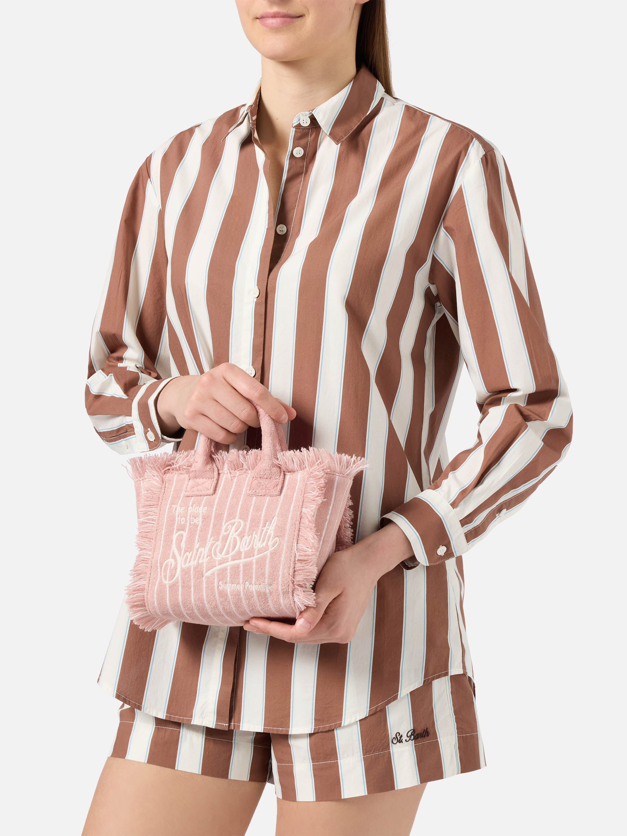 Terry Effect Striped Vanity Mini Bag Pink