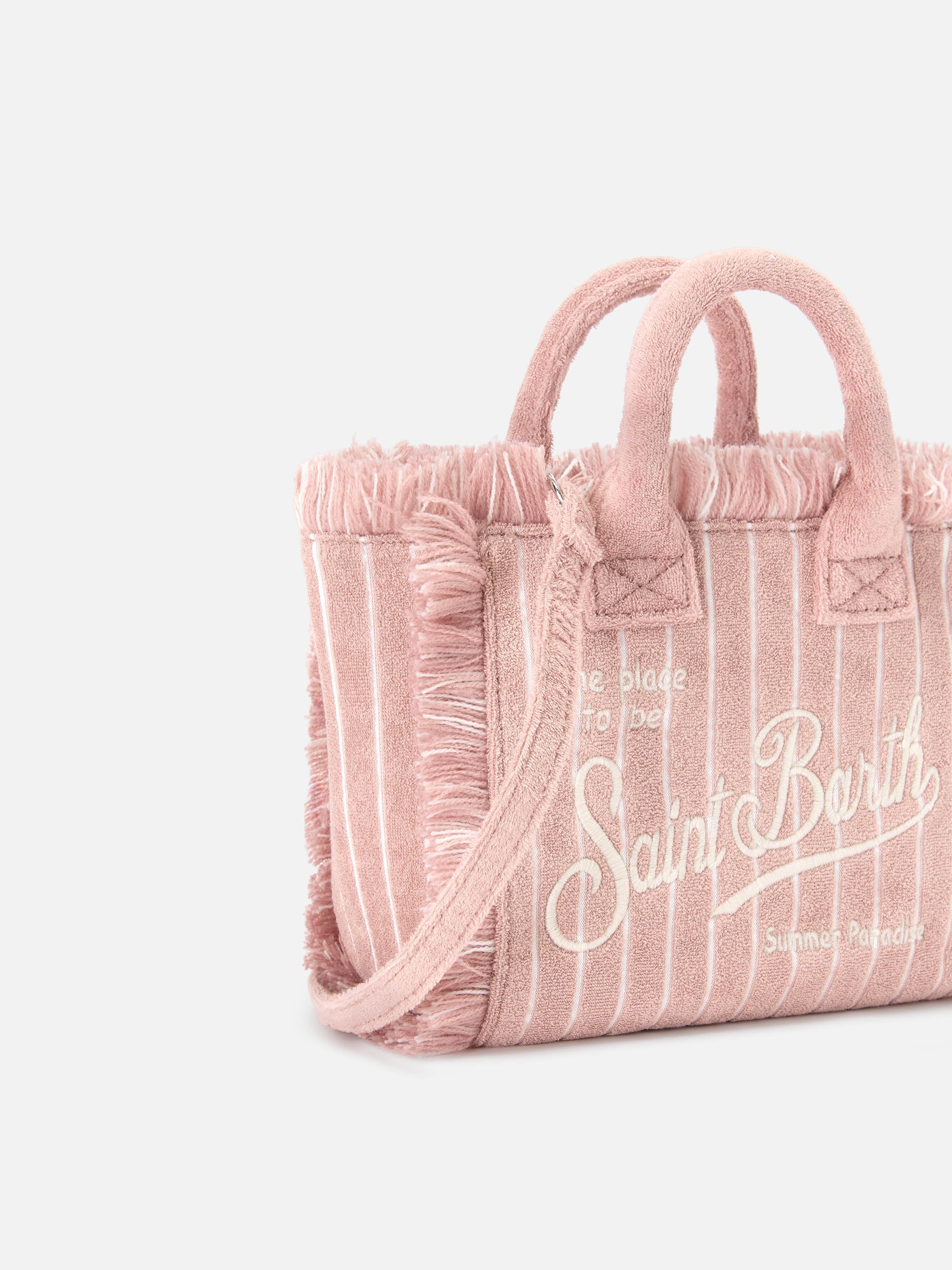 Terry Effect Striped Vanity Mini Bag Pink