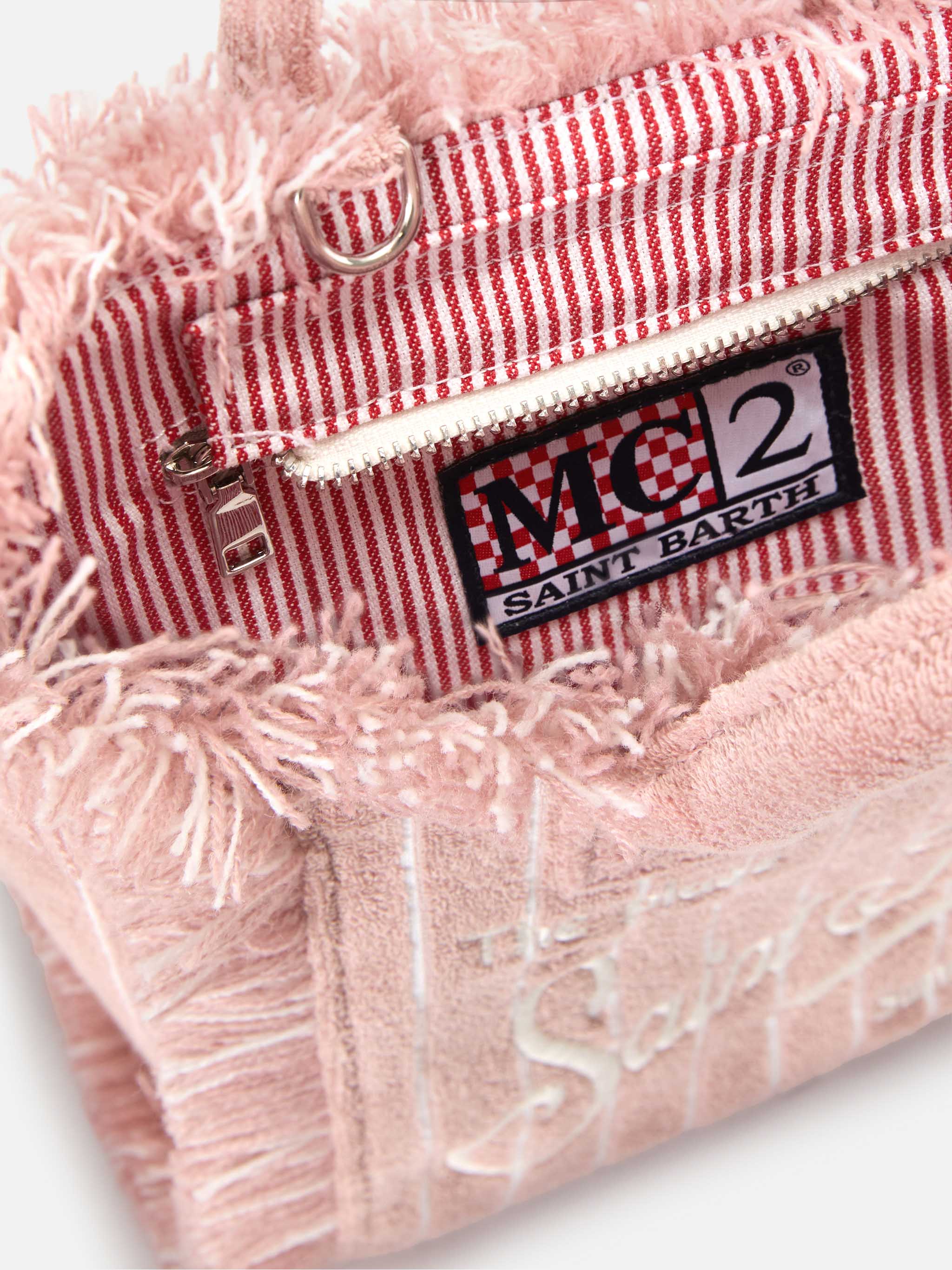 Terry Effect Striped Vanity Mini Bag Pink