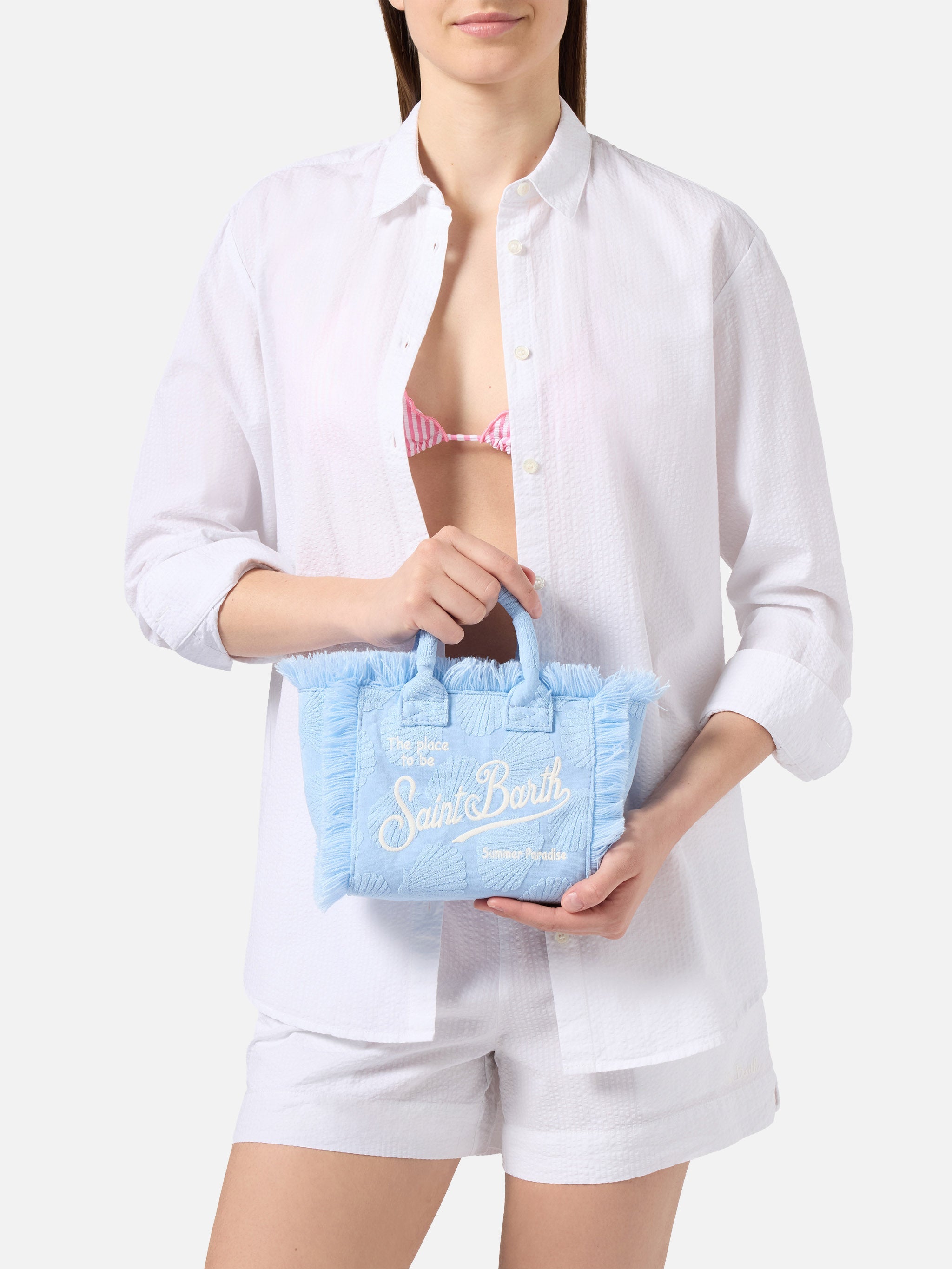 Terry Effect Vanity Mini Bag With Raised Shell Detail Blue