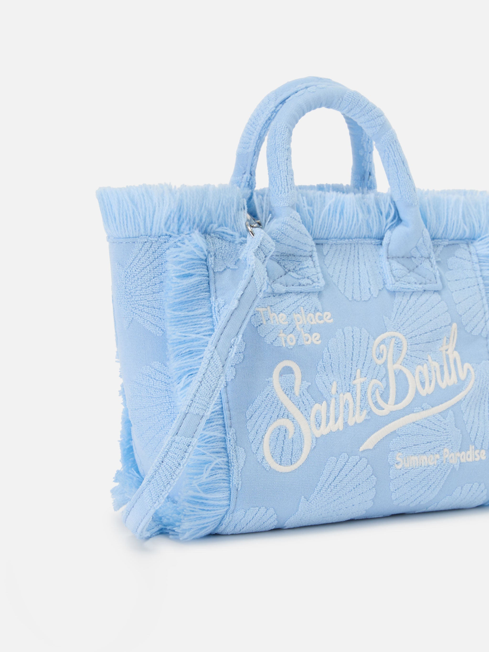 Terry Effect Vanity Mini Bag With Raised Shell Detail Blue