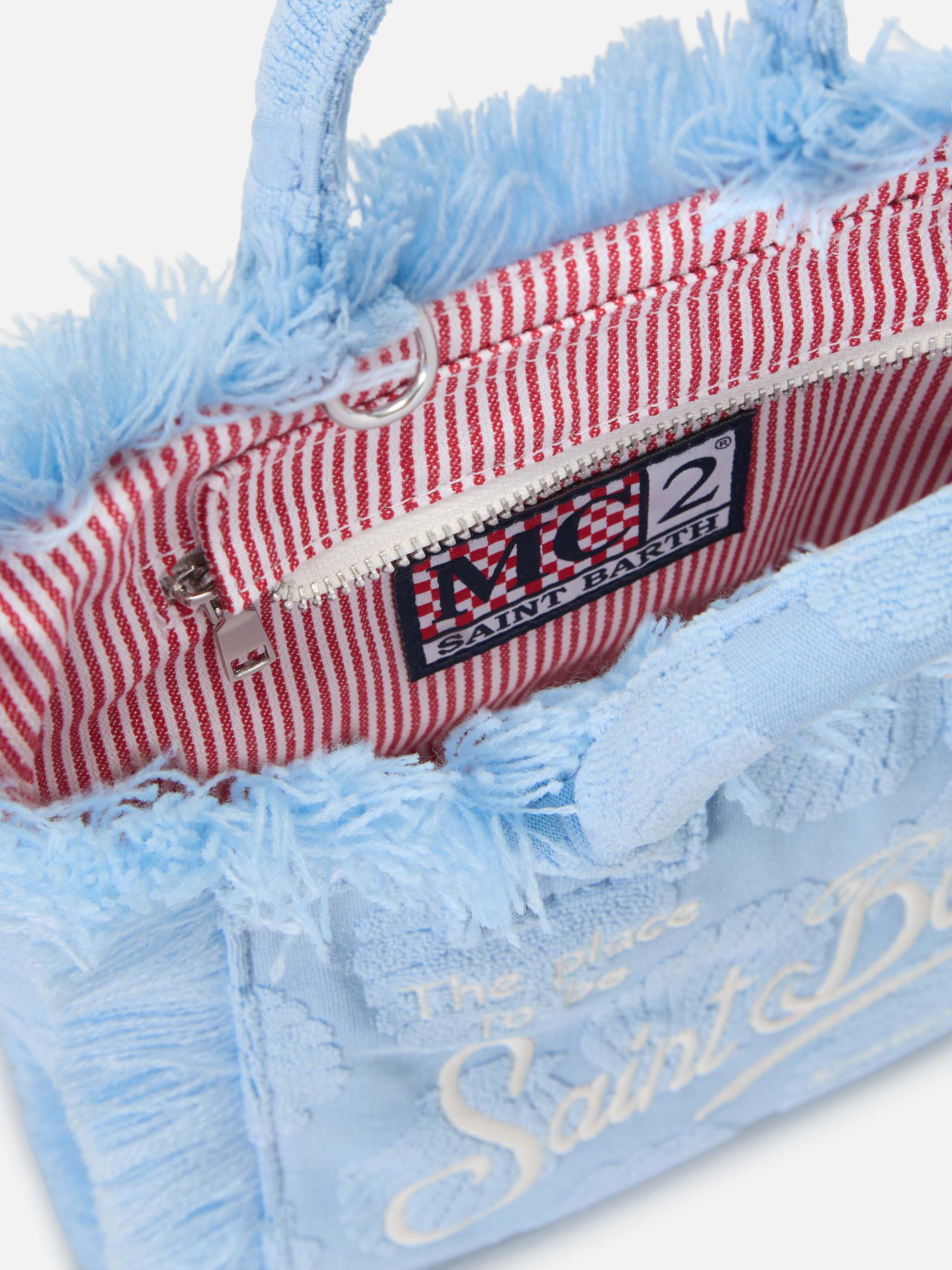 Terry Effect Vanity Mini Bag With Raised Shell Detail Blue