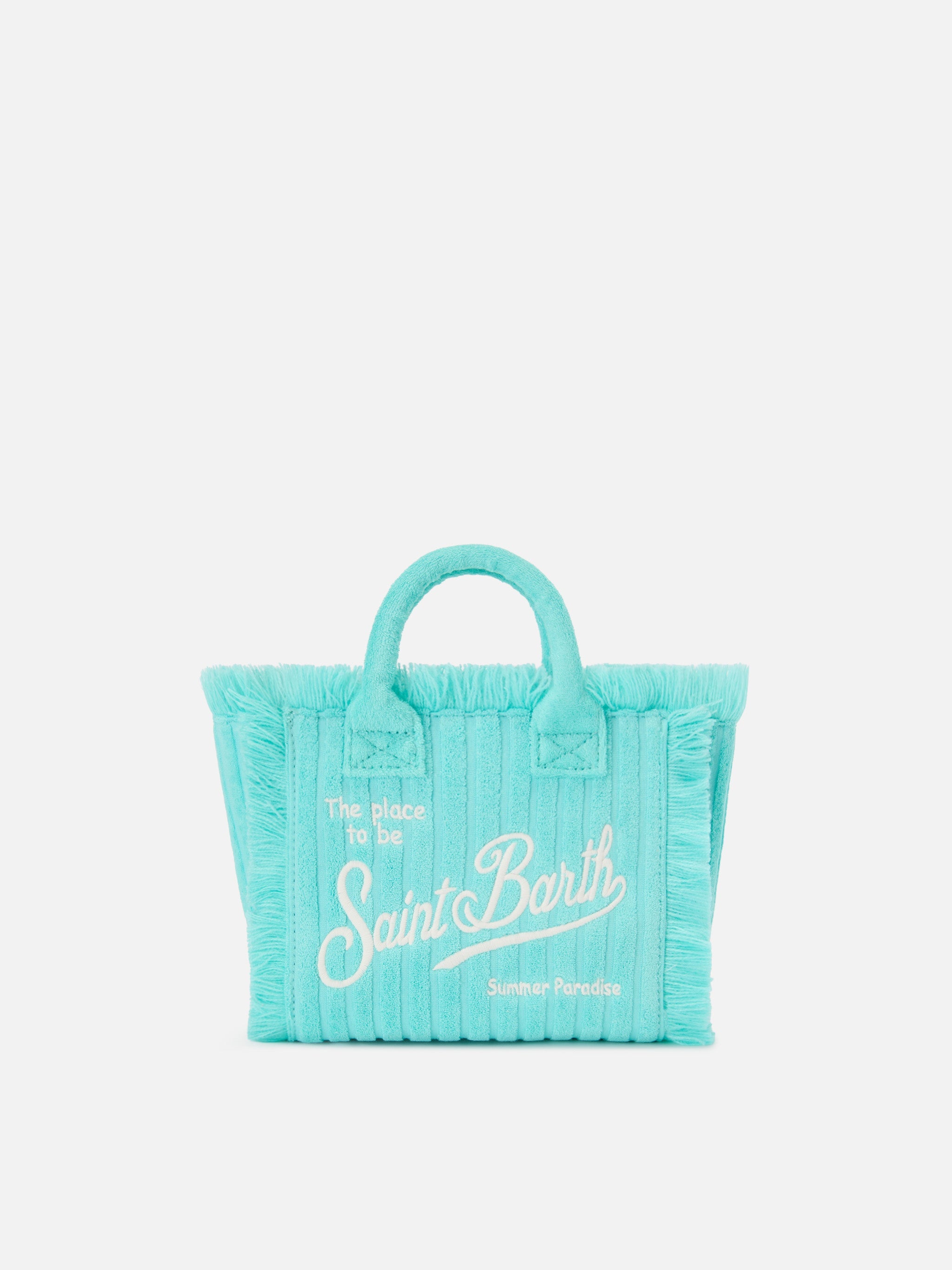 Terry Effect Vanity Mini Bag With Raised Stripe Detail Green