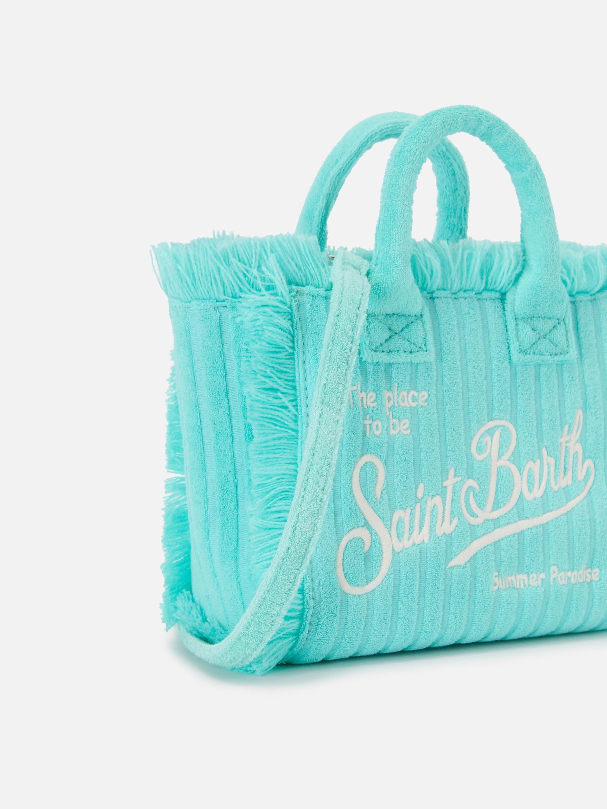 Terry Effect Vanity Mini Bag With Raised Stripe Detail Green