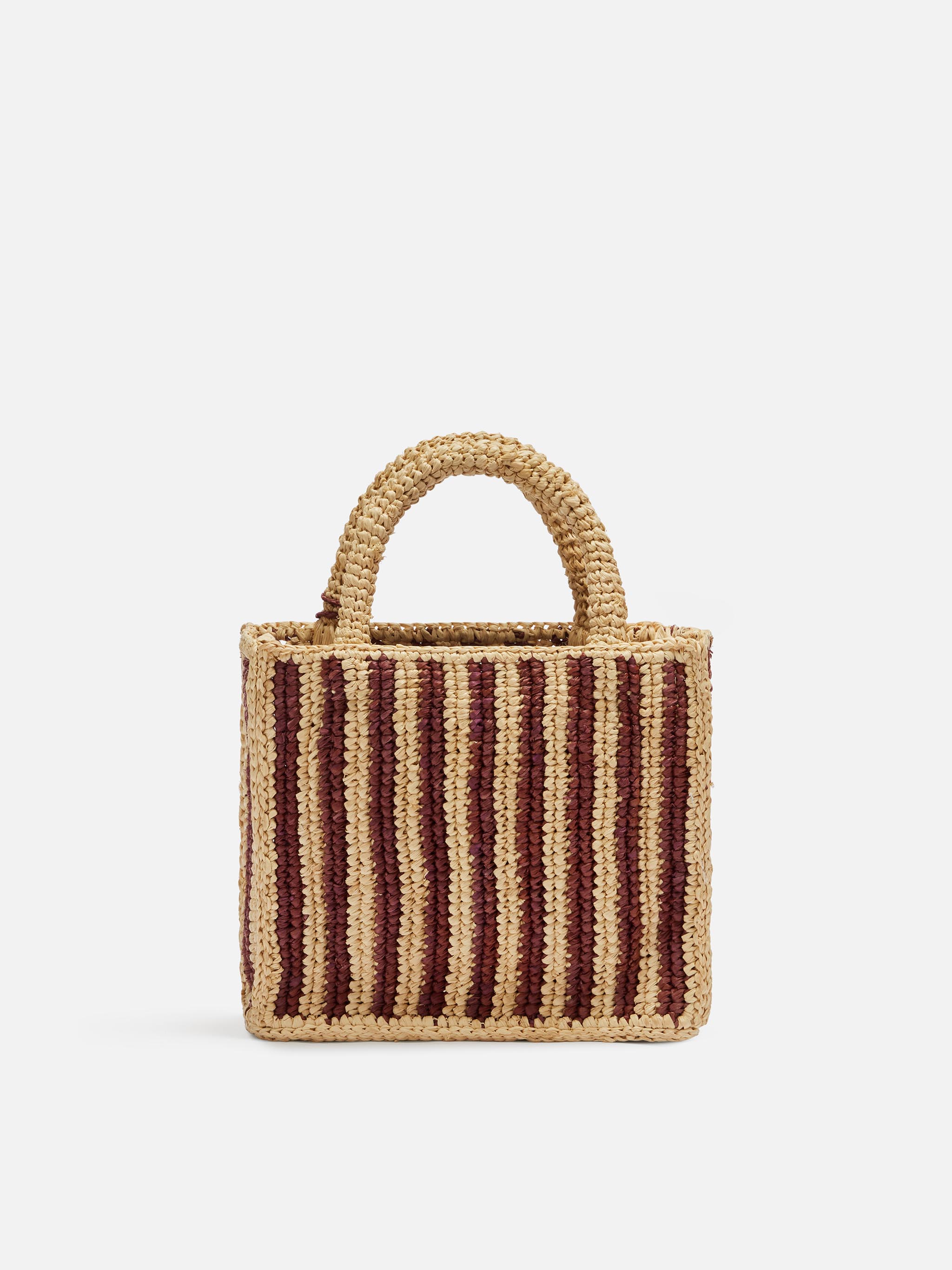 Mini Vanity Raffia Bag With Striped Print Brown