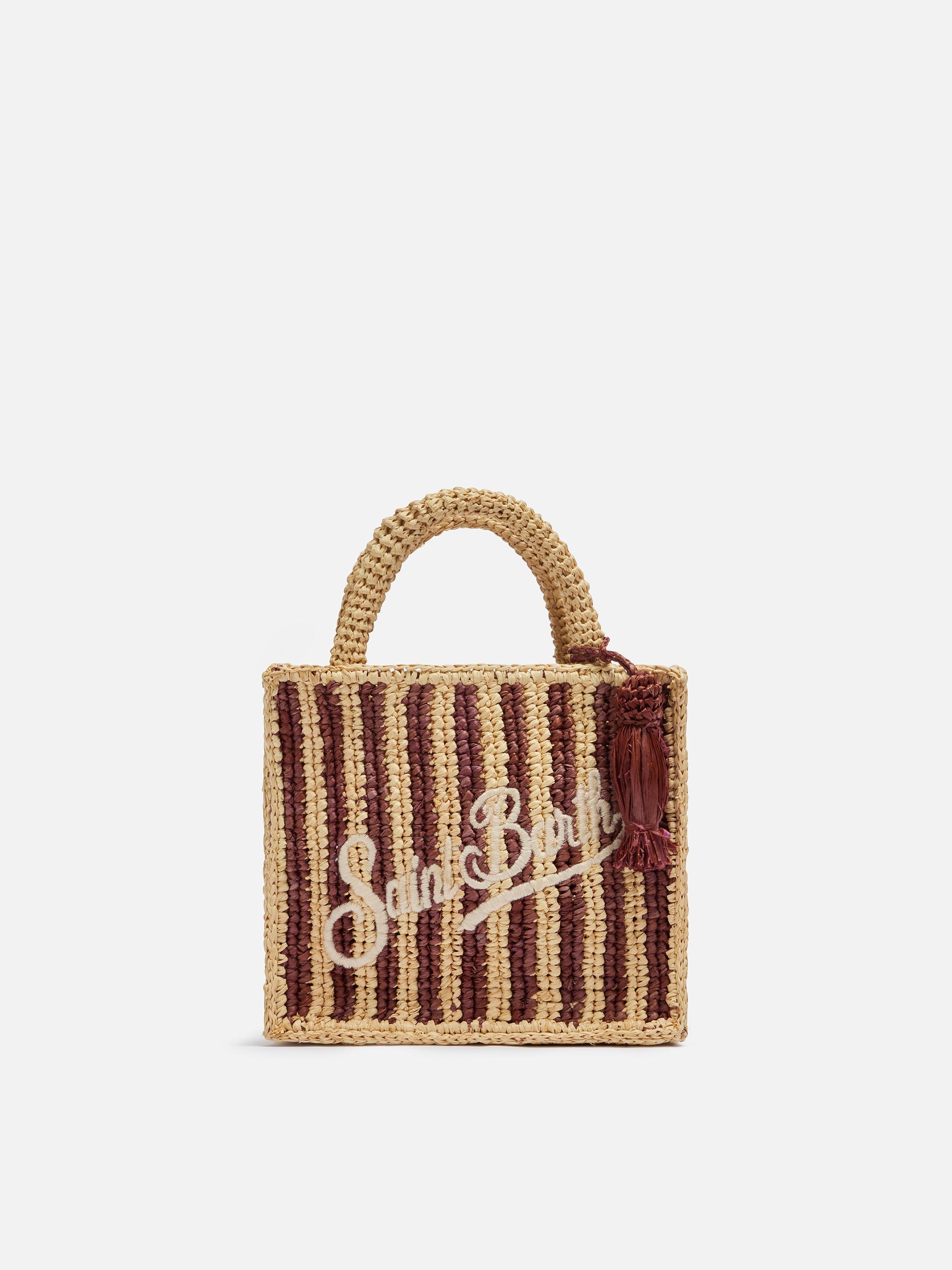 Mini Vanity Raffia Bag With Striped Print Brown