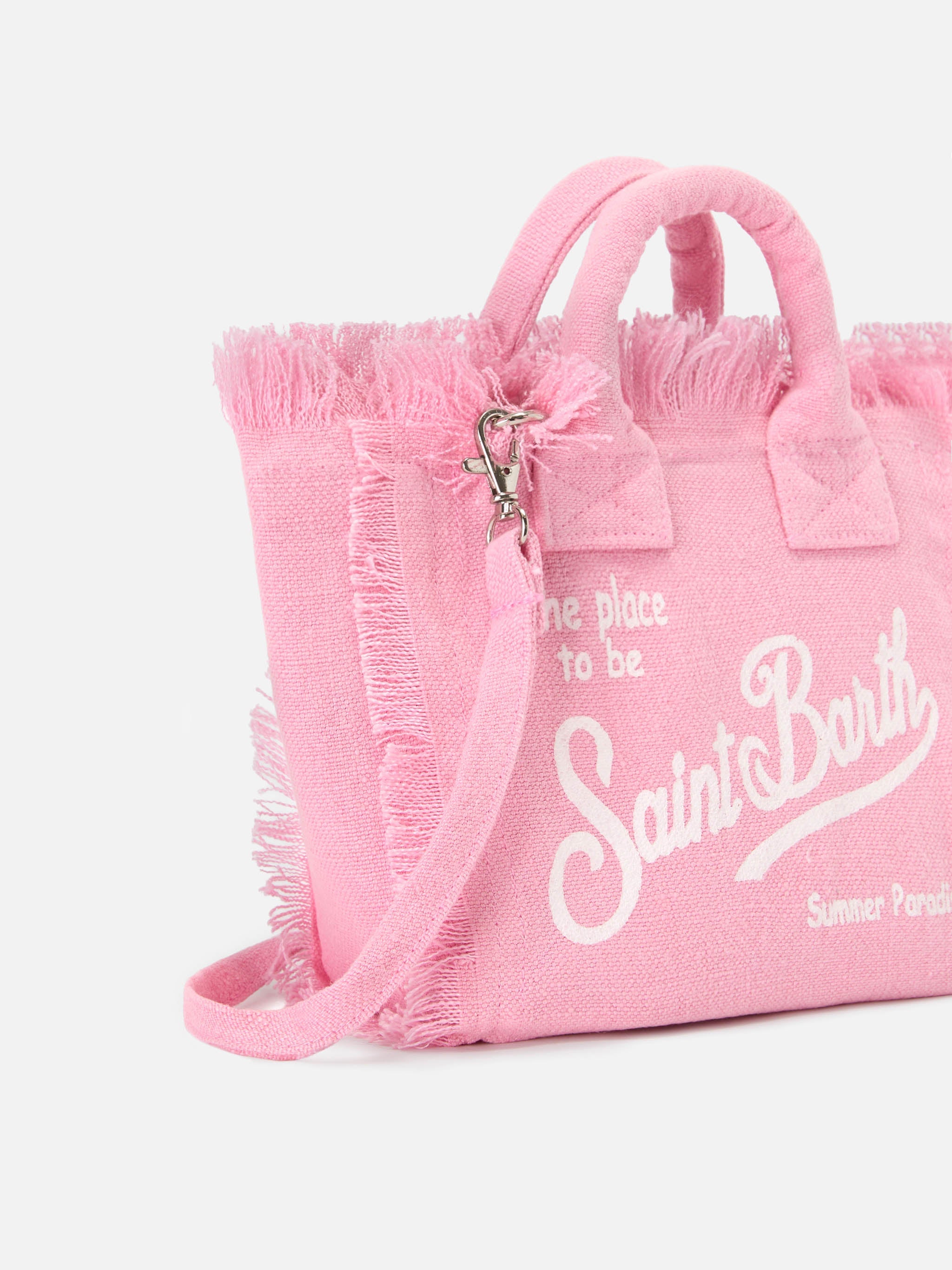 Pink Solid Linen Vanity Mini Bag With Removable Strap