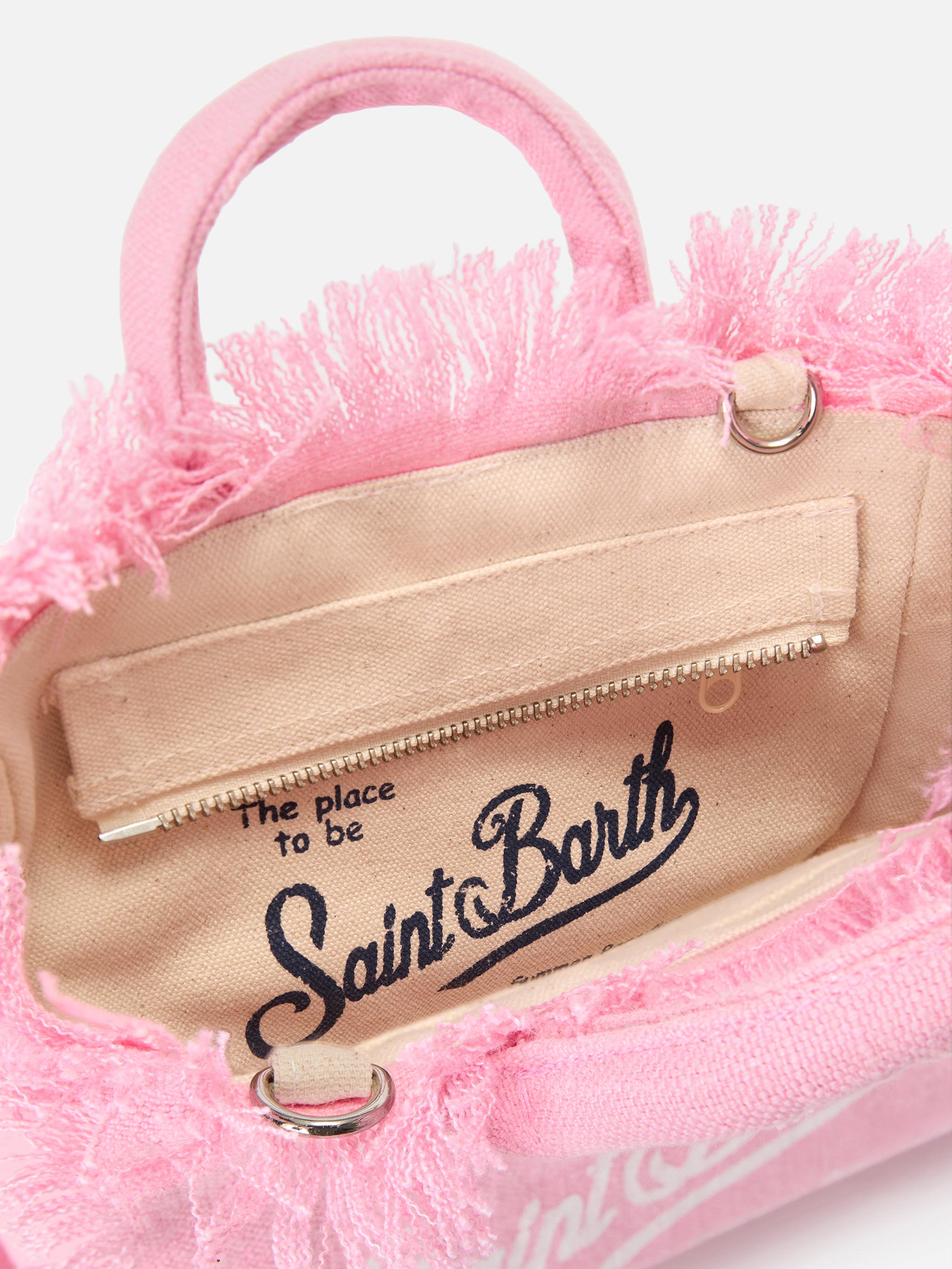 Pink Solid Linen Vanity Mini Bag With Removable Strap