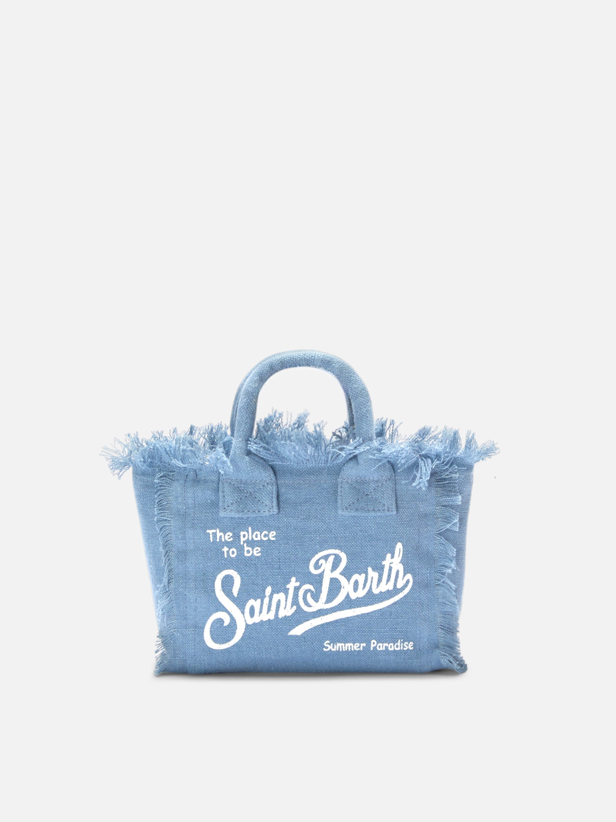 Blue Solid Linen Vanity Mini Bag With Removable Strap Sky