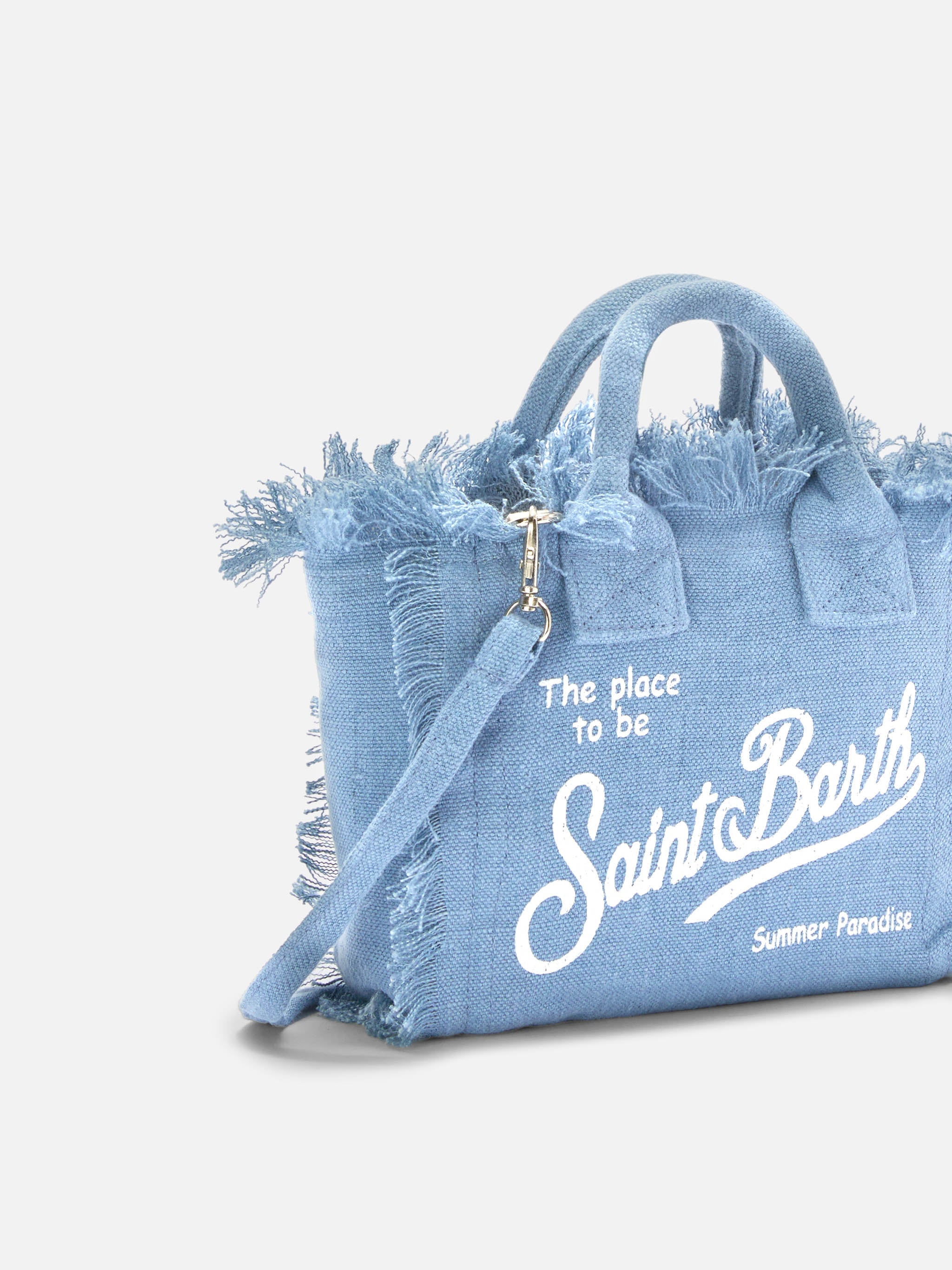 Blue Solid Linen Vanity Mini Bag With Removable Strap Sky