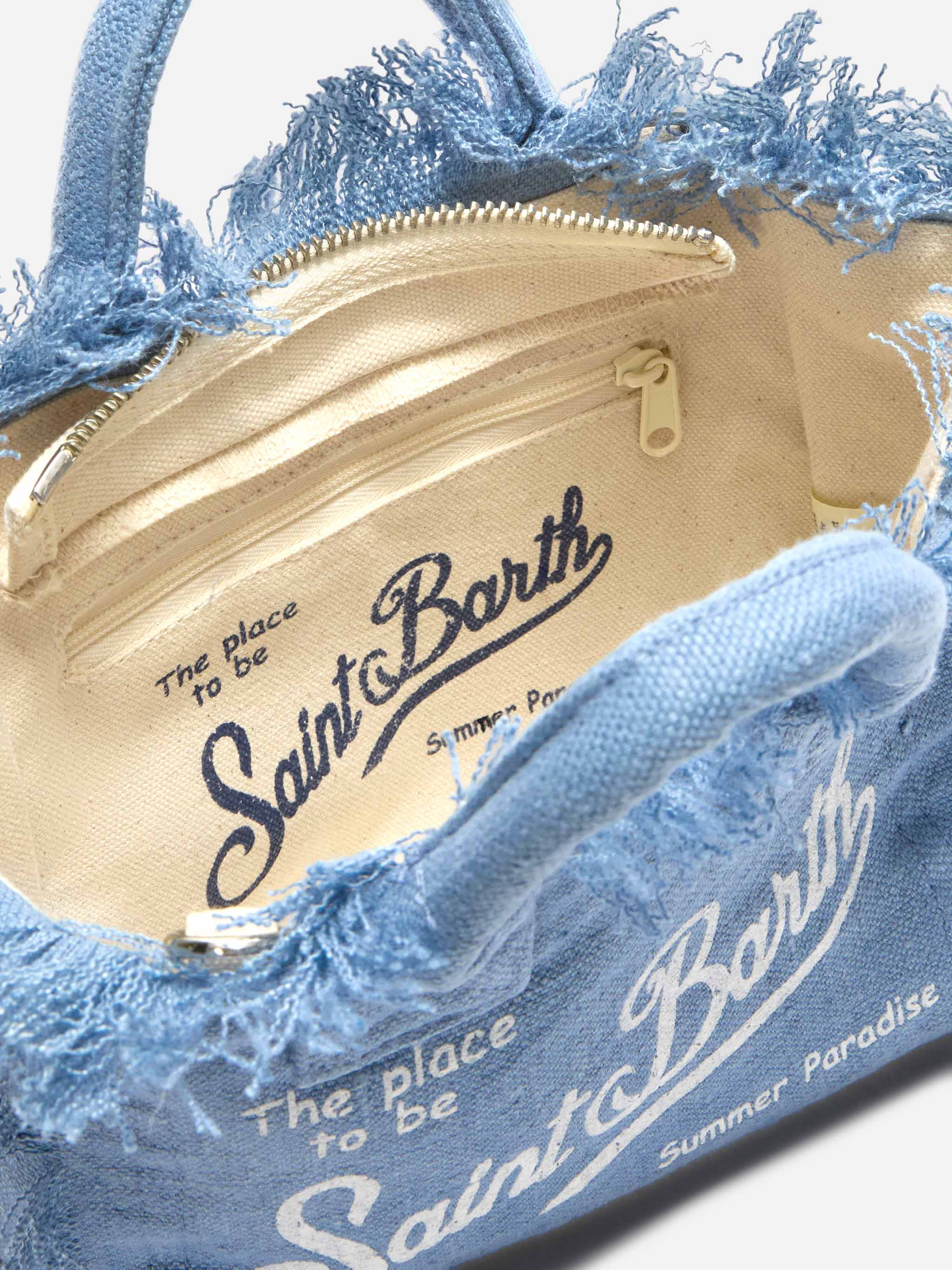 Blue Solid Linen Vanity Mini Bag With Removable Strap Sky