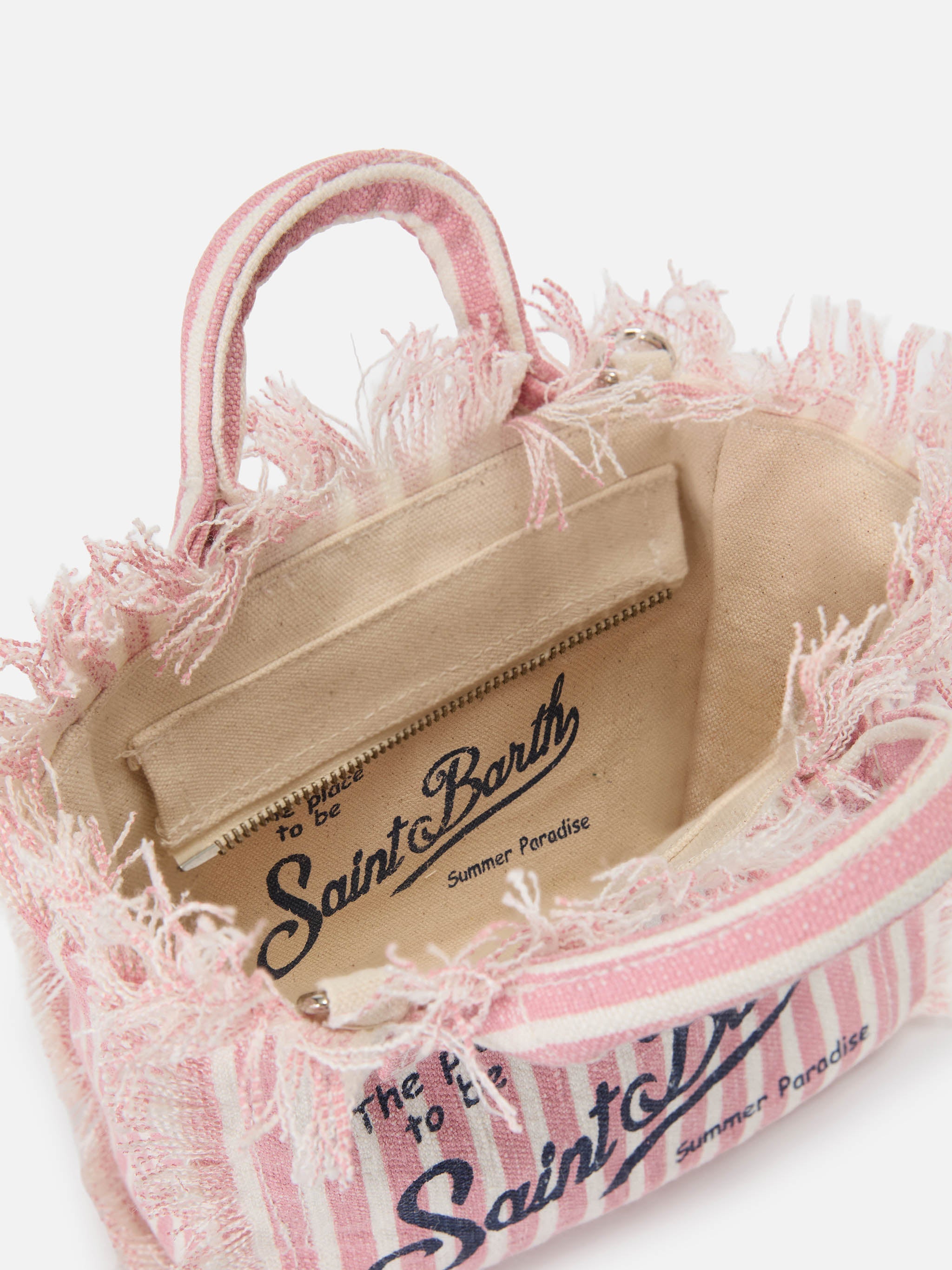 Linen Vanity Bag With Fine Pink And White Stripes