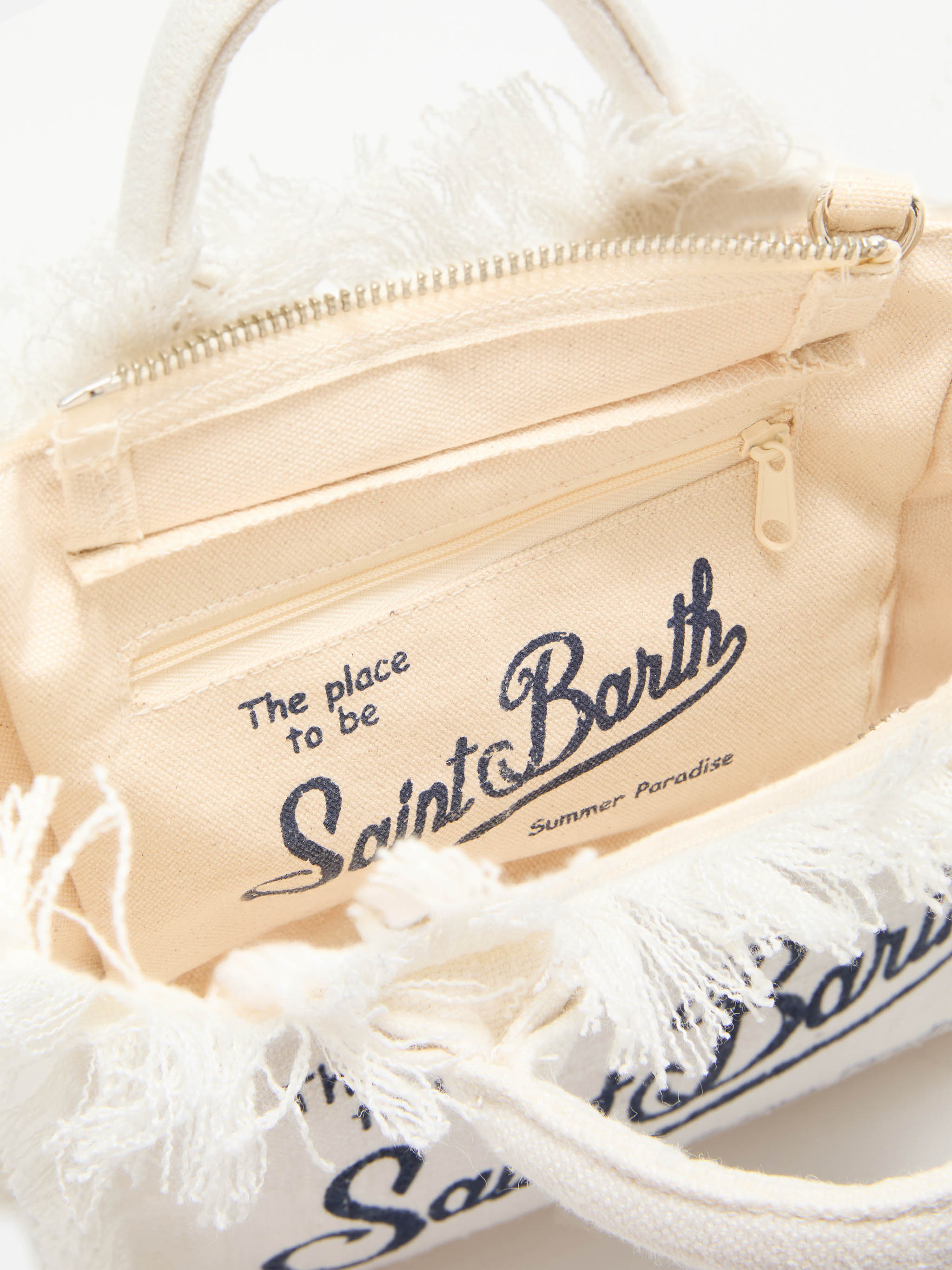 White Solid Linen Vanity Mini Bag With Removable Strap