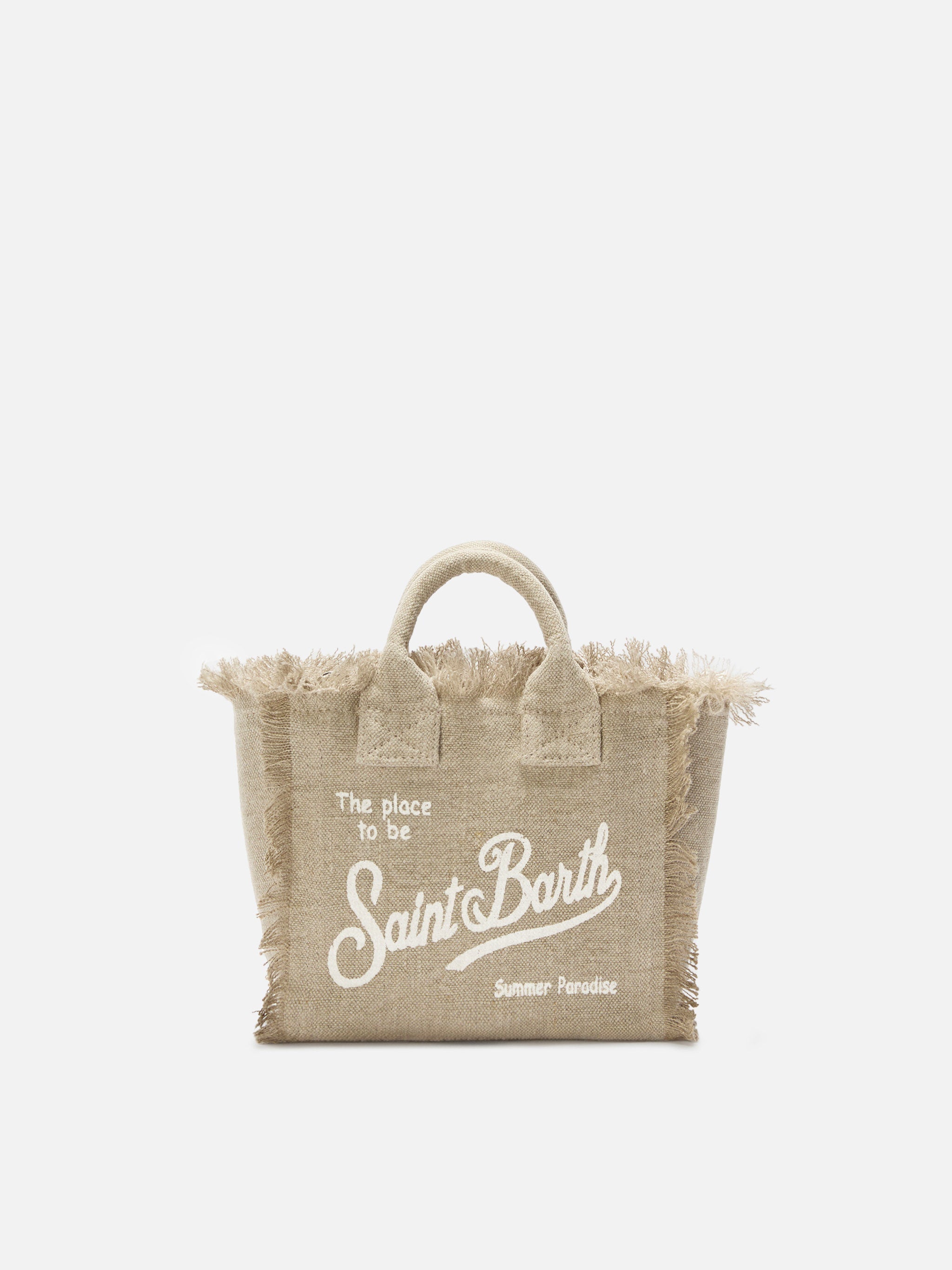 Beige Solid Linen Vanity Mini Bag With Removable Strap Brown