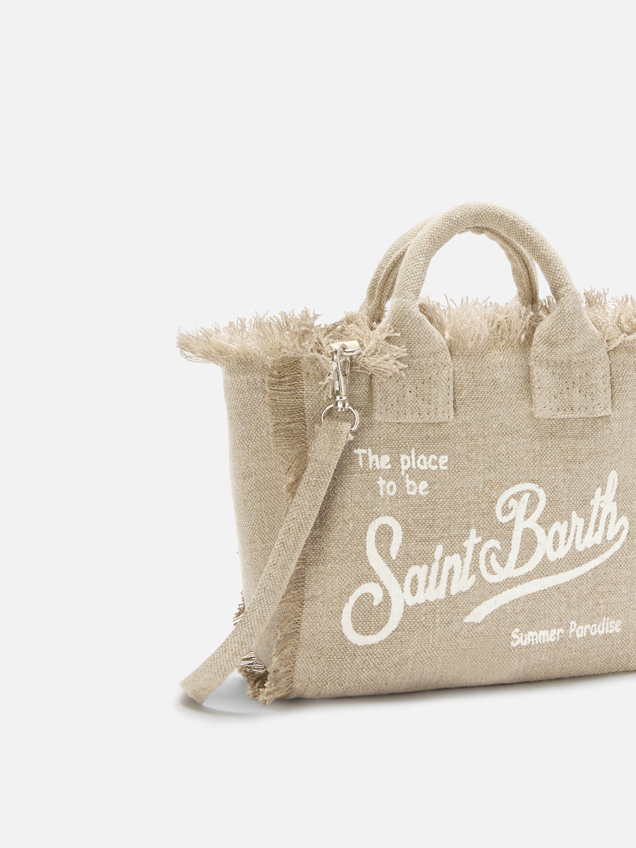 Beige Solid Linen Vanity Mini Bag With Removable Strap Brown