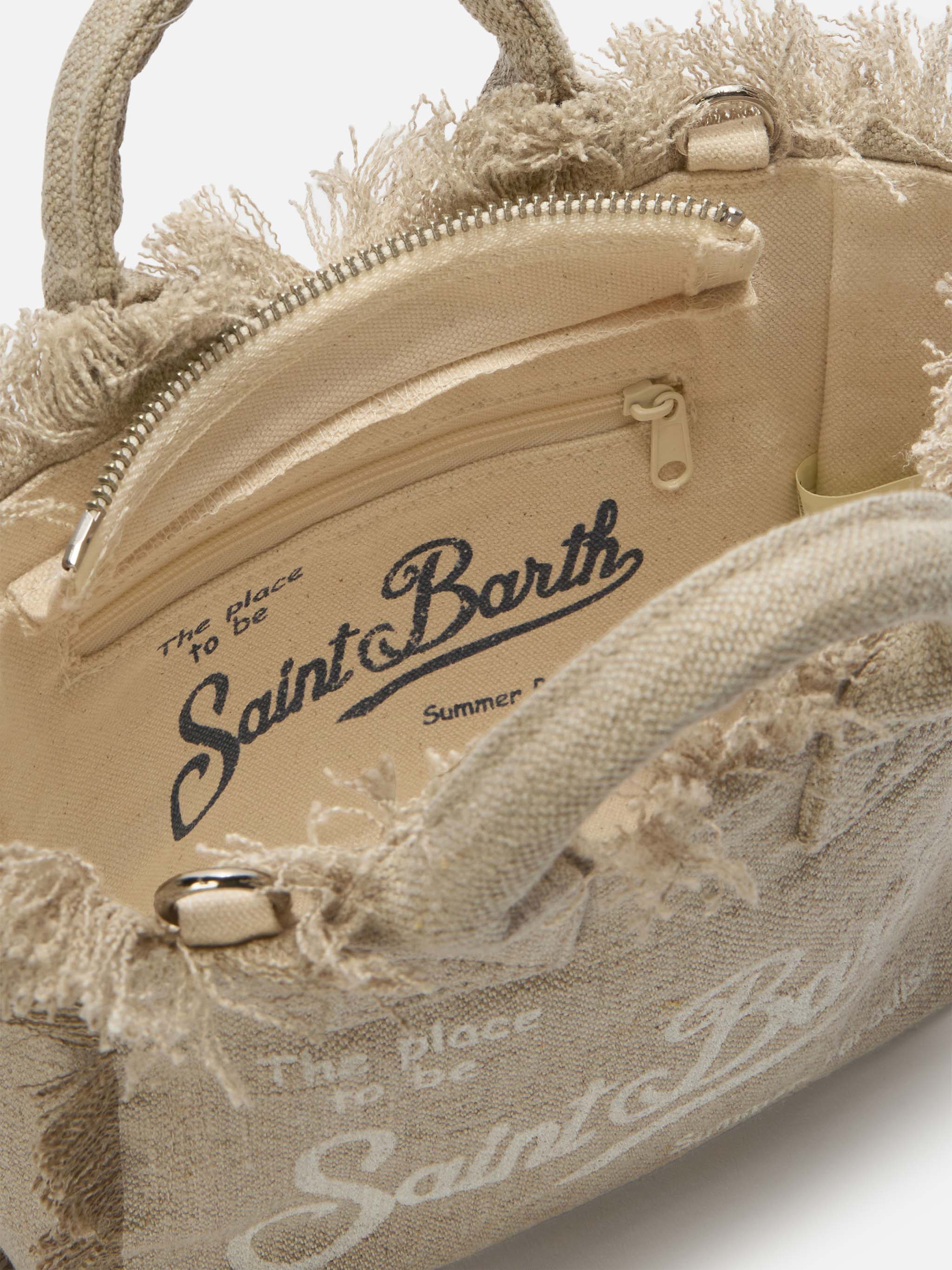 Beige Solid Linen Vanity Mini Bag With Removable Strap Brown