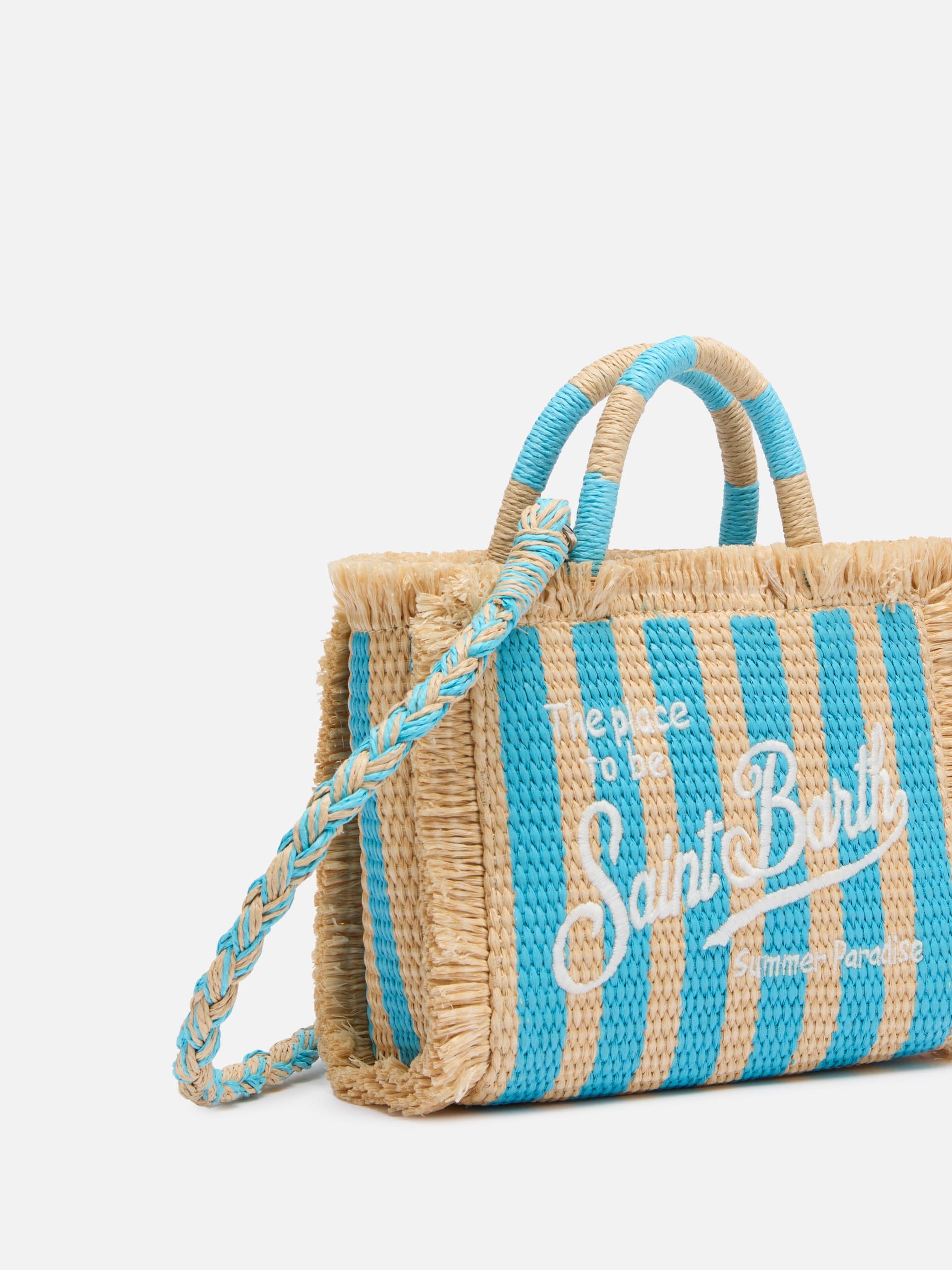 Mini Vanity Straw Effect Bag With Striped Print Sky