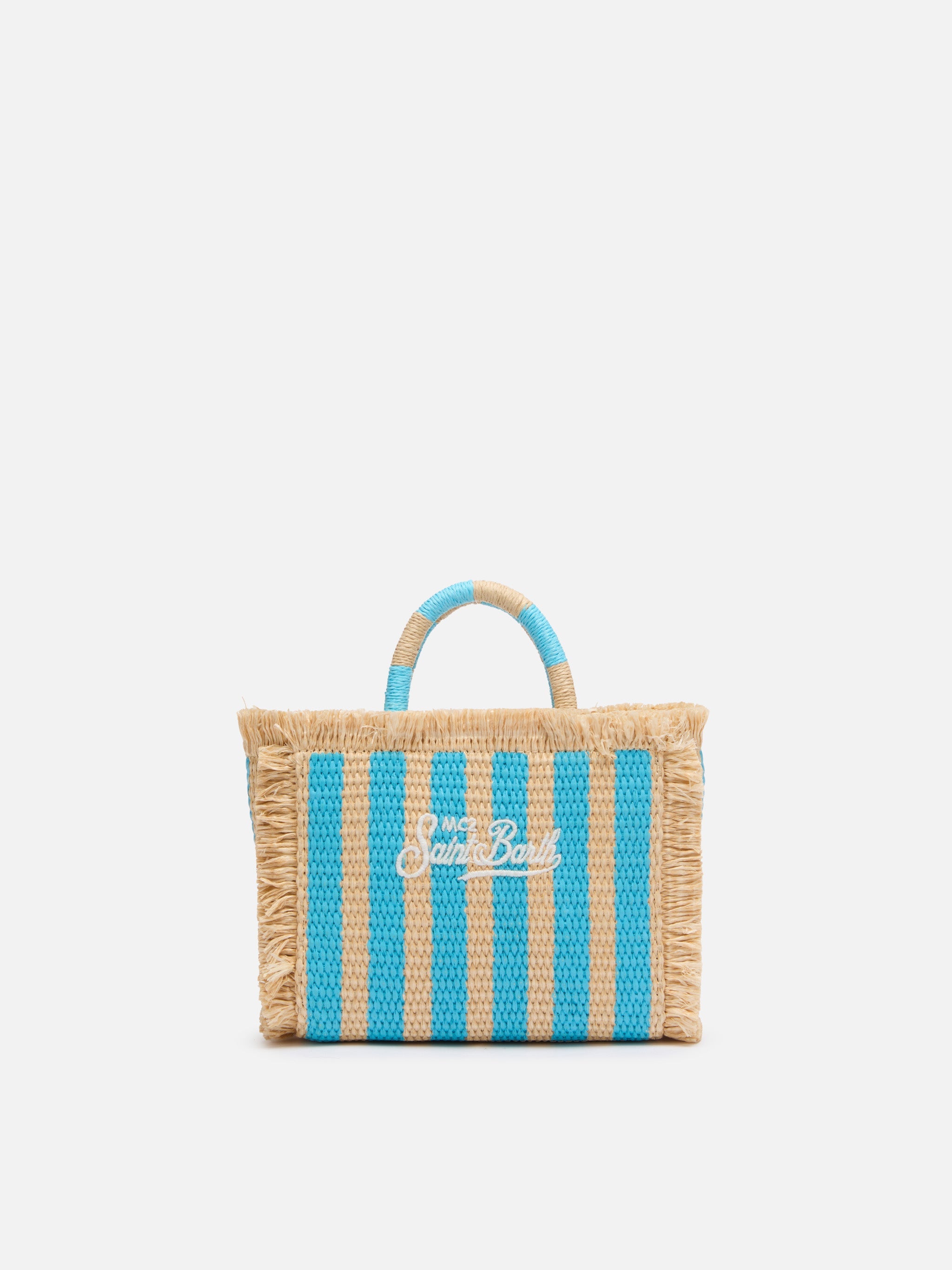 Mini Vanity Straw Effect Bag With Striped Print Sky