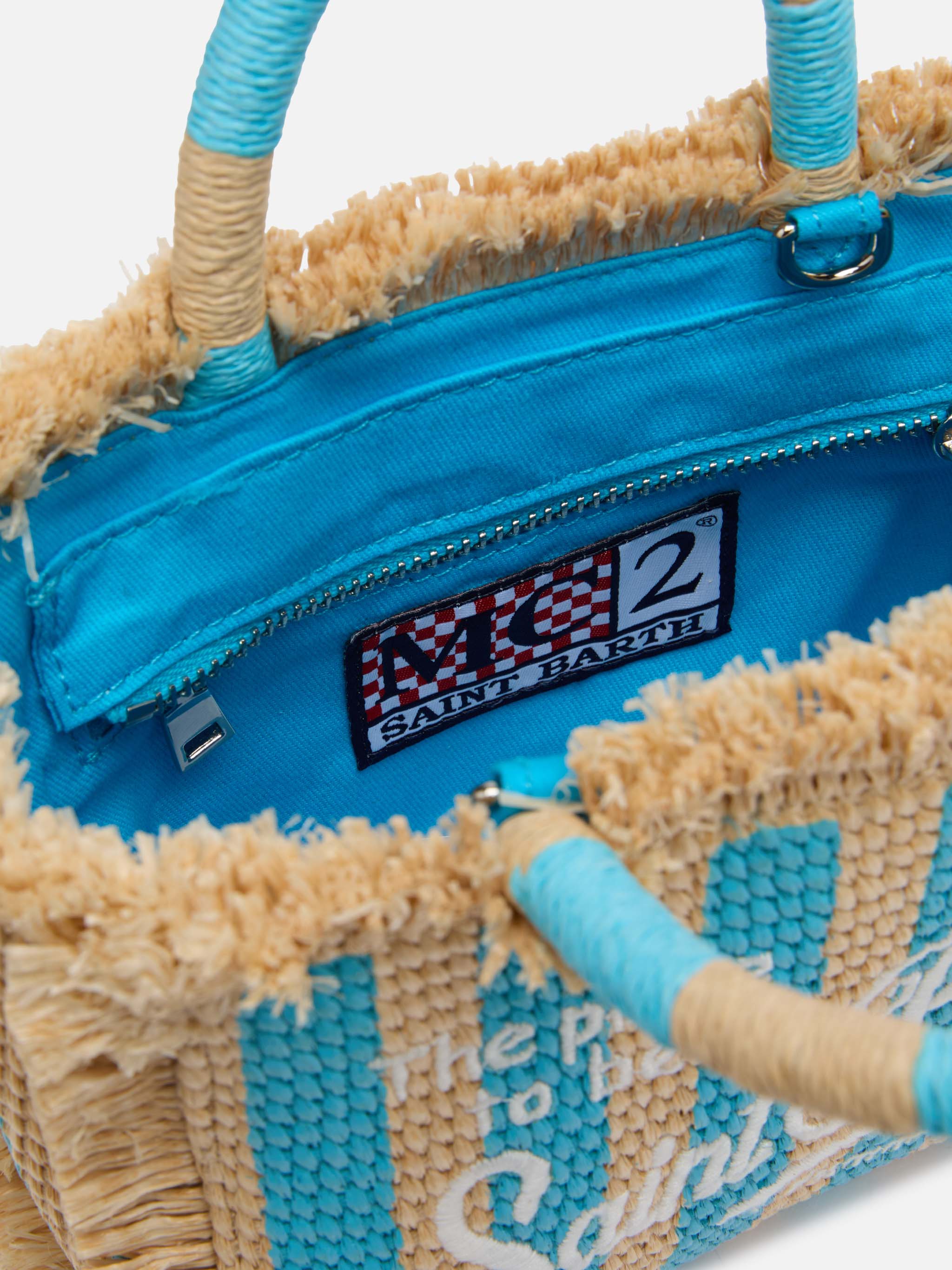 Mini Vanity Straw Effect Bag With Striped Print Sky
